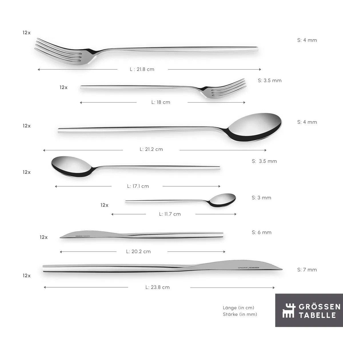 Karaca Mild Ensemble de couverts 84 pièces 316+ Premium pour 12 personnes, 18/10, Antirouille, Durable, Résistant à la corrosion, Passe au lave-vaisselle, Couverts de service