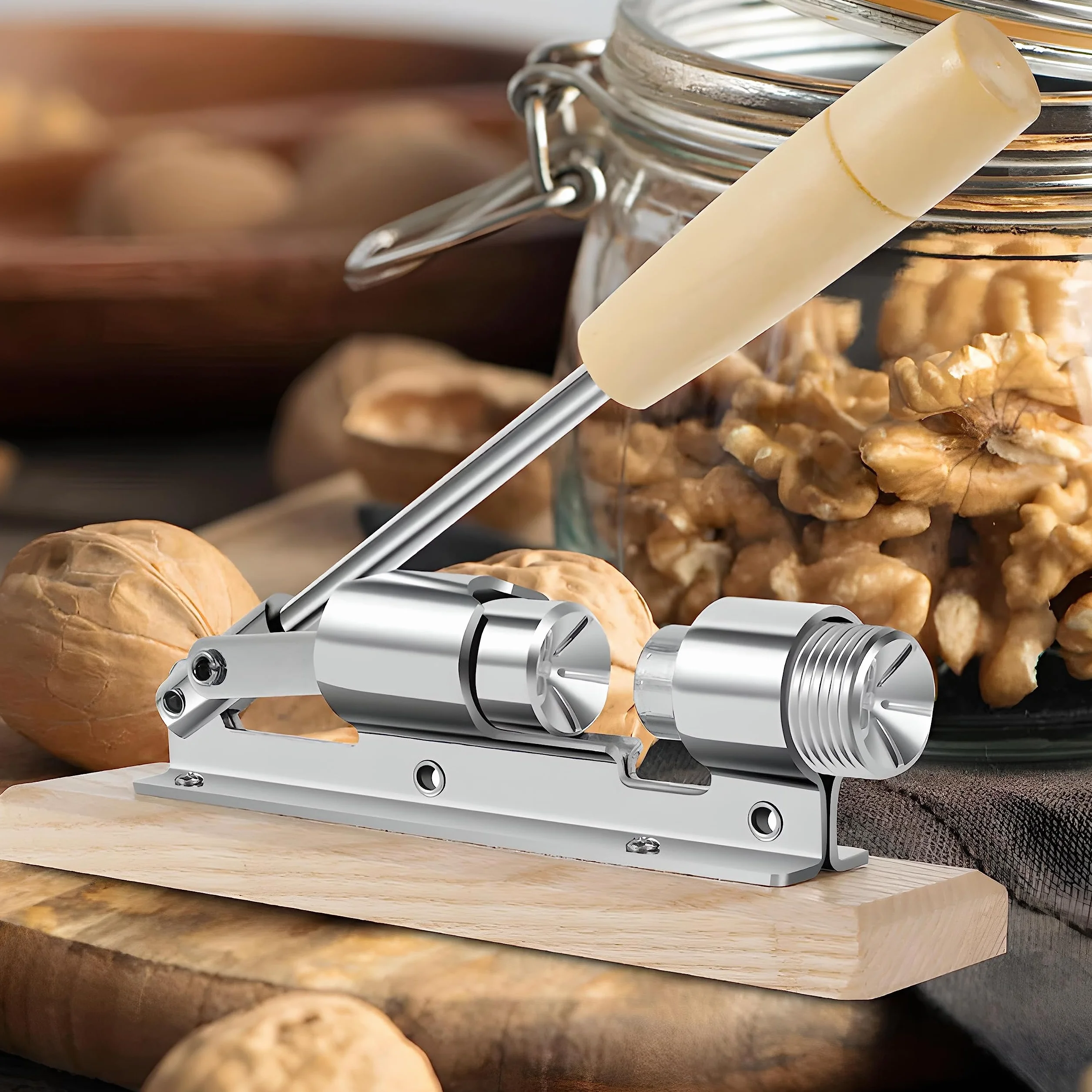 Retoo Casse-Noix en Acier Ajustable avec Support en Bois pour Noix et Homards