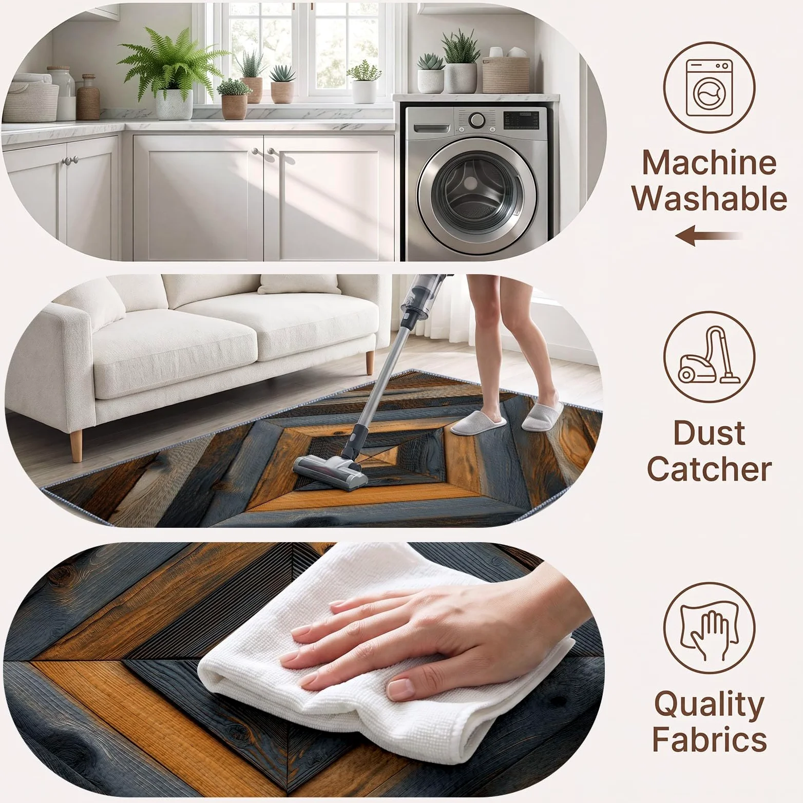 Tapis Salon Rustique Naturel Lavable 120 x 170 cm, Tapis à Poils Courts Motif Veinage du Bois Losanges Géométriques Antidérapant Doux Idéal pour Salle À Manger Chambre d'enfant Bureau