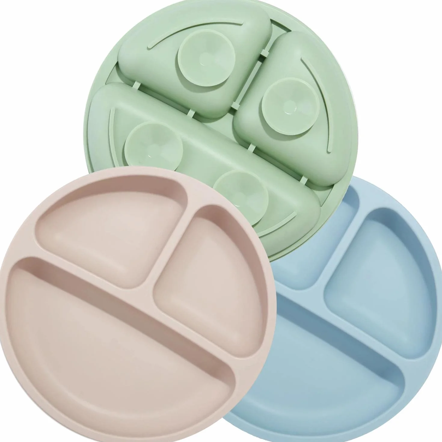 PandaEar Assiettes divisées en silicone incassable pour bébé - Lot de 3 - Antidérapantes - Passe au lave-vaisselle et micro-ondes