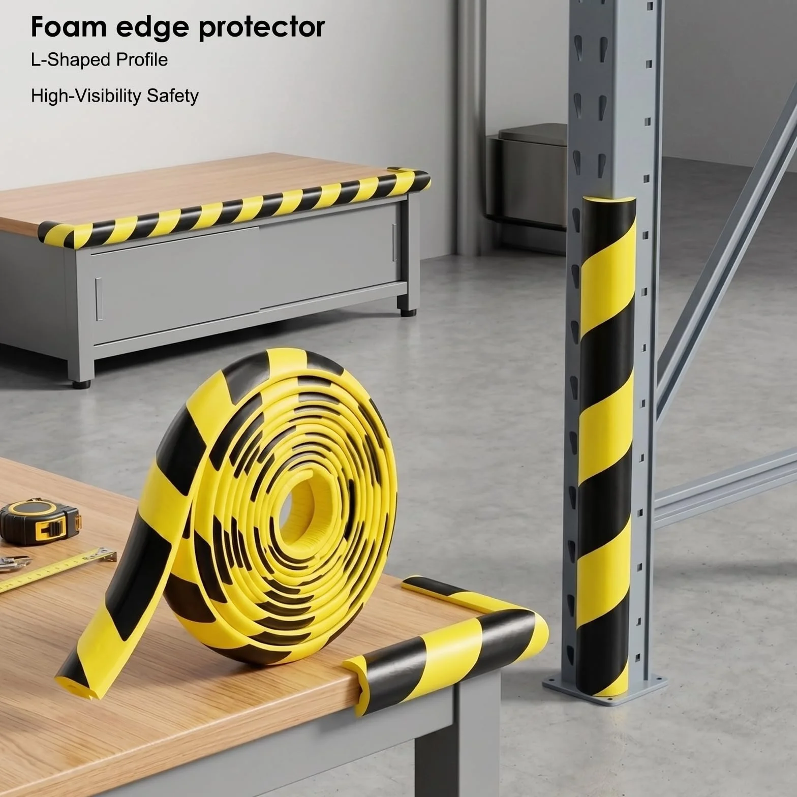 RANJIMA Protection d'angle en Mousse NBR en Forme de L 5 m Noir et Jaune Autocollant