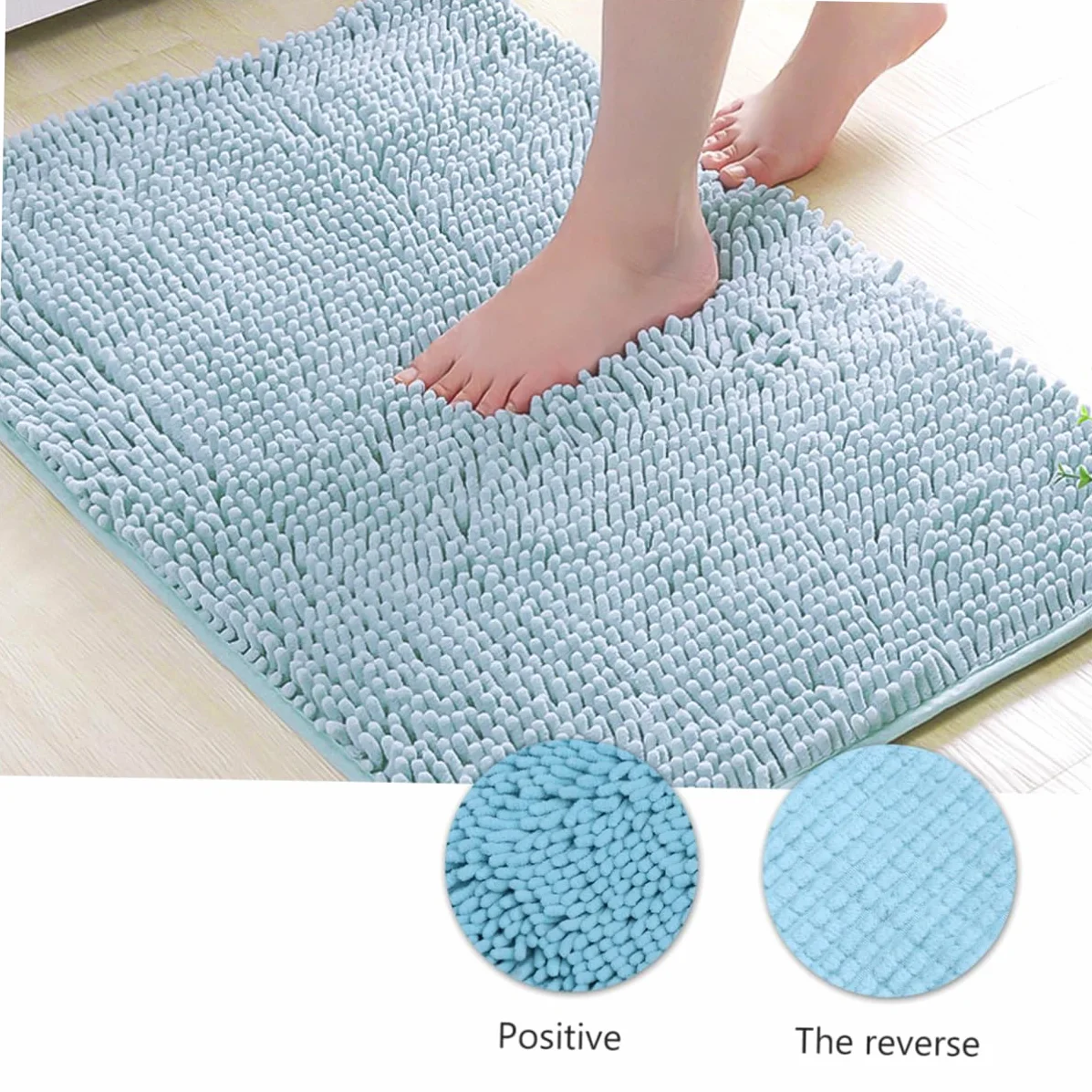 Tapis de Bain Absorbants et Antidérapants Bleu en Chenille Lot de 2 Faciles à Nettoyer, pour Salle de Bain Cuisine