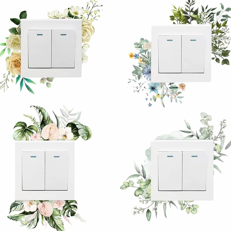 GORGECRAFT Autocollants Muraux Amovibles pour Interrupteur Plante Verte Feuilles Tropicales Décoration