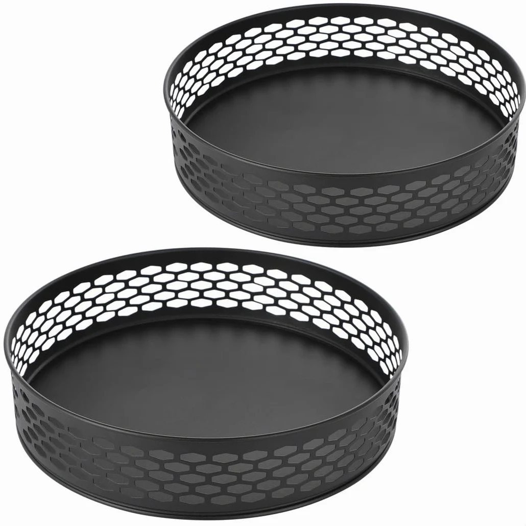 Lazy Susan Lot de 2 étagères à épices rotatives en acier avec base antidérapante pour rangement de cuisine et salle de bain, 26 cm et 22 cm, noir