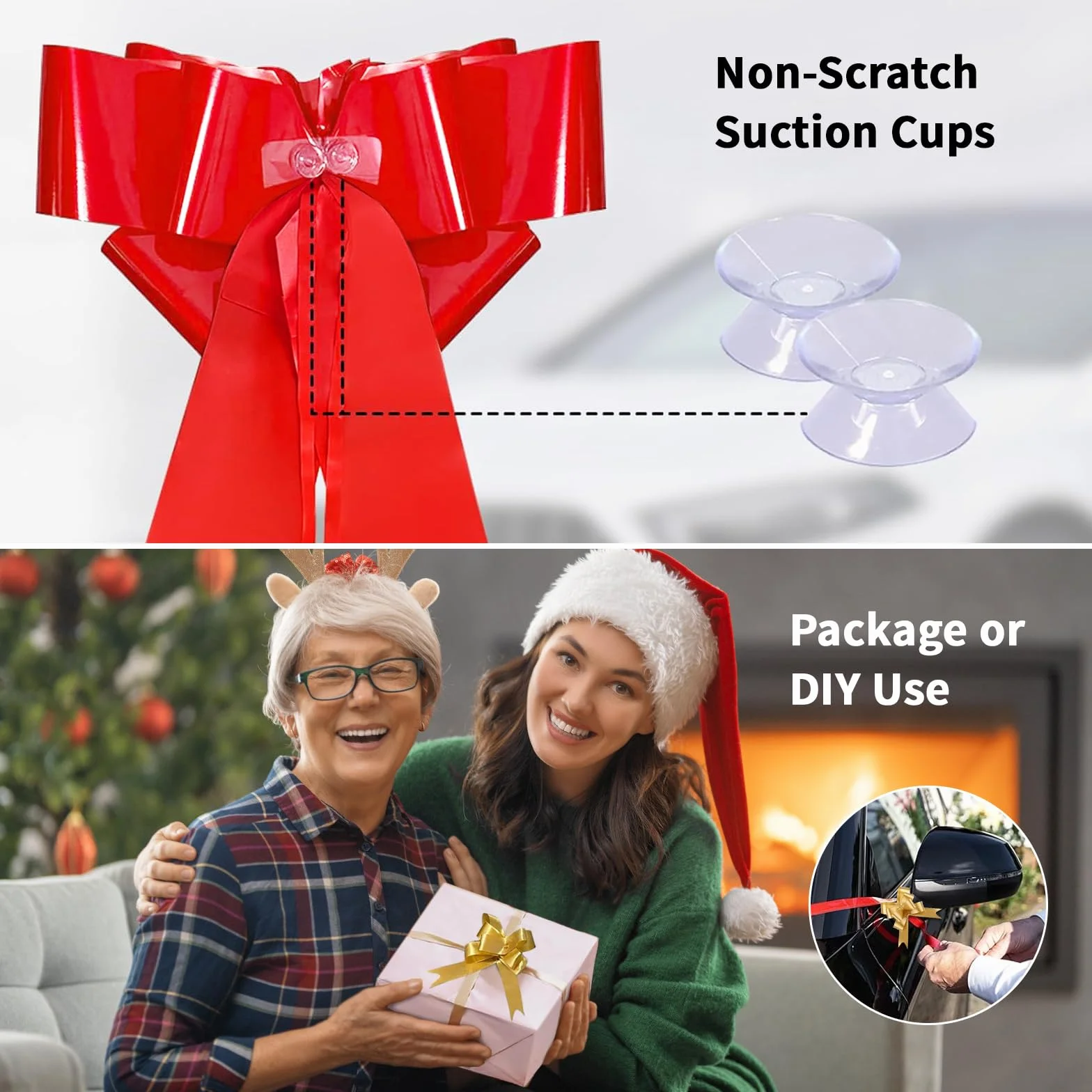 Grand Noeud Cadeau de Voiture 76 cm Rouge Auto-assemblable Réutilisable avec Ventouse