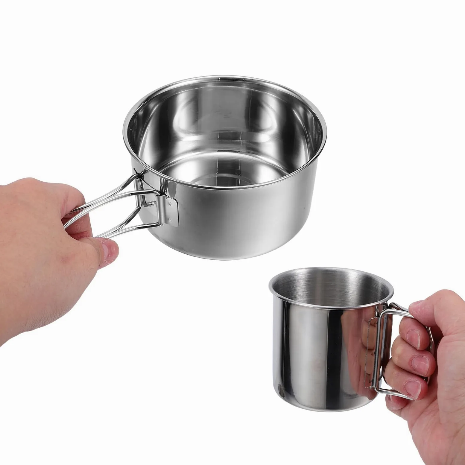 Cabilock Set Couvert Camping Pliable Acier Inoxydable Ensemble Vaisselle Pique- Ustensiles de Randonnée Légers Portables Kit Cuisine Extérieur pour Aventures Plein Air