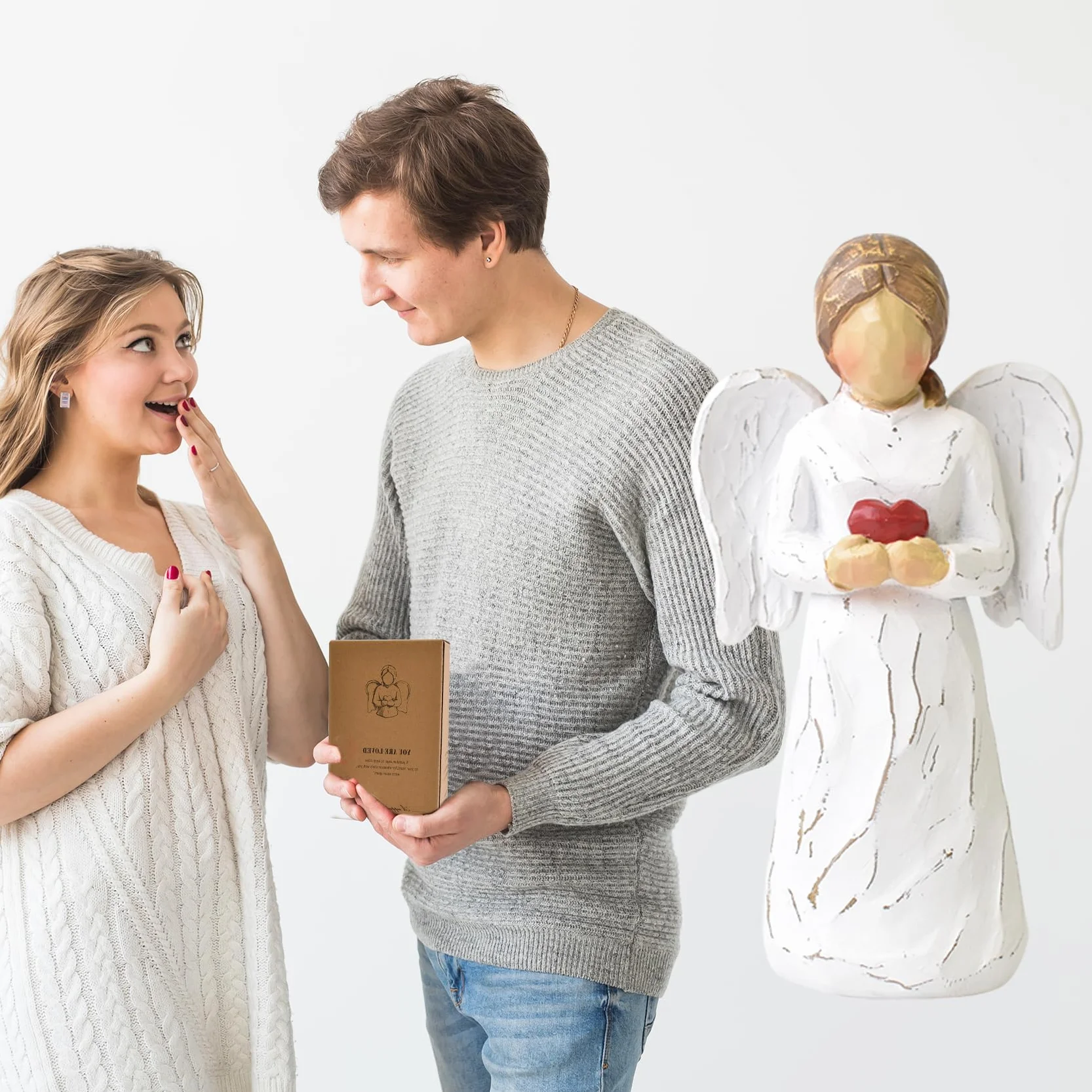 Statue d'ange gardien en résine cœur pour décoration intérieur cadeau commémoratif
