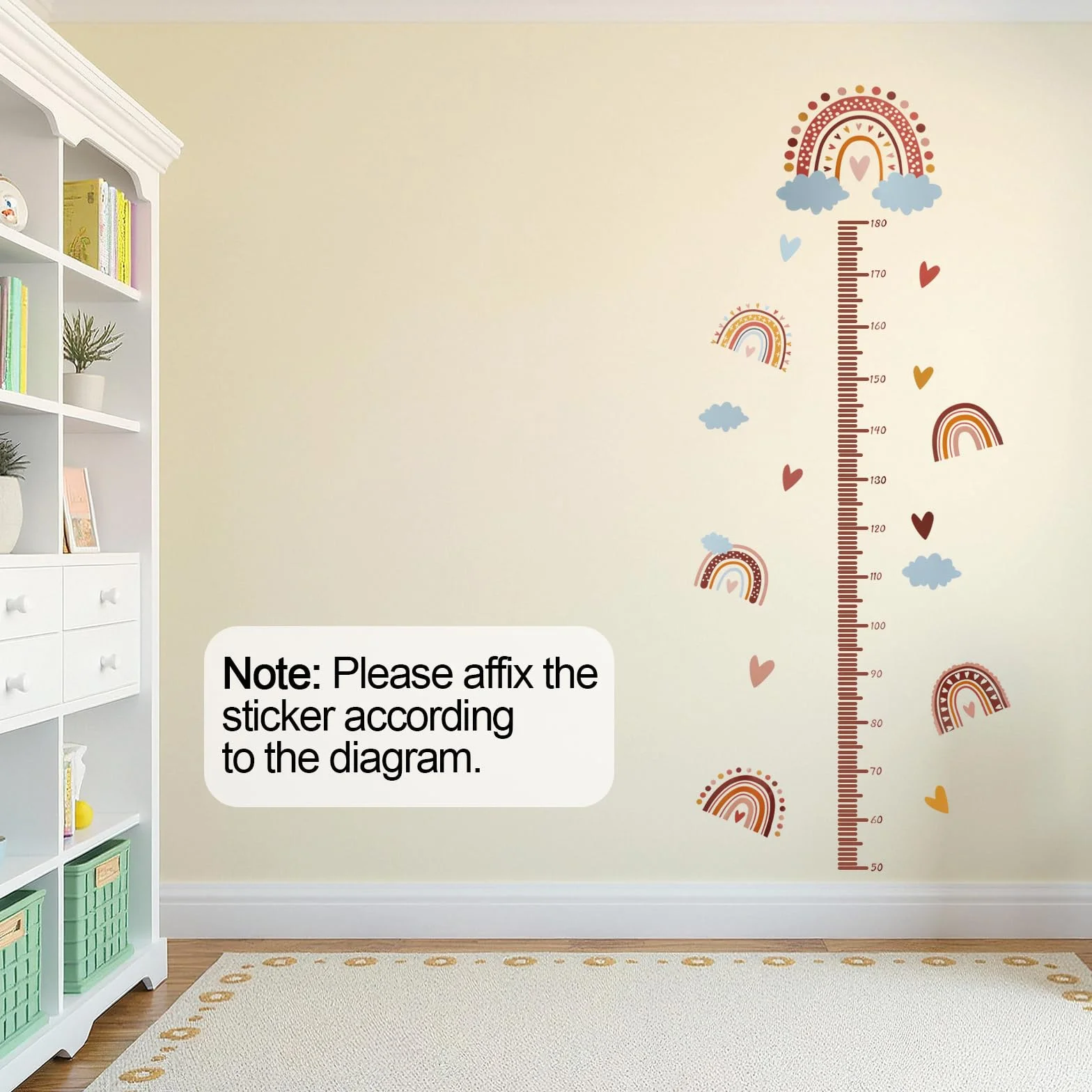 Sticker mural 3D arc-en-ciel toise de mesure bébé enfant 180 cm décoration murale