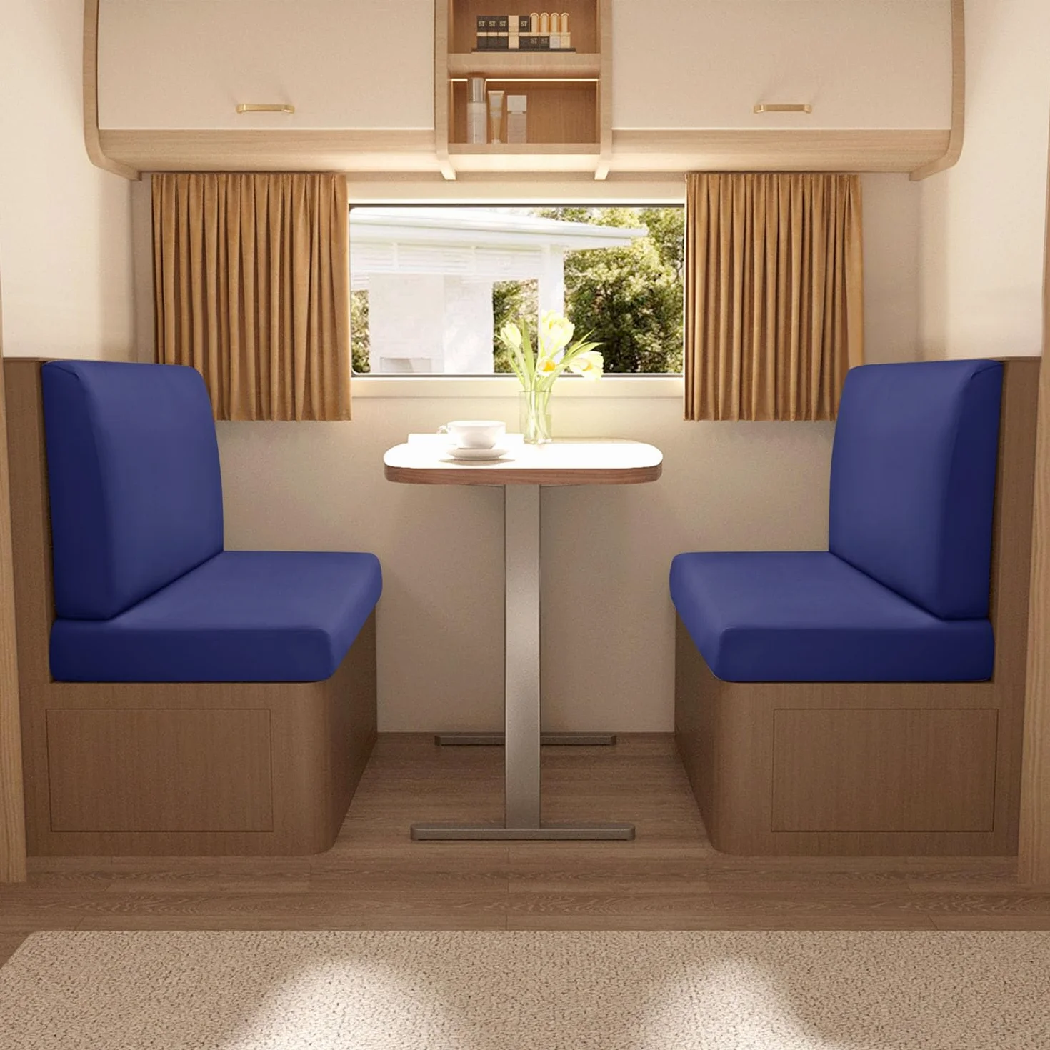 Housses De Coussin De Dinette De RV Imperméables Ensemble Cabine Siège Banc Bleu Marine 4 Pièces