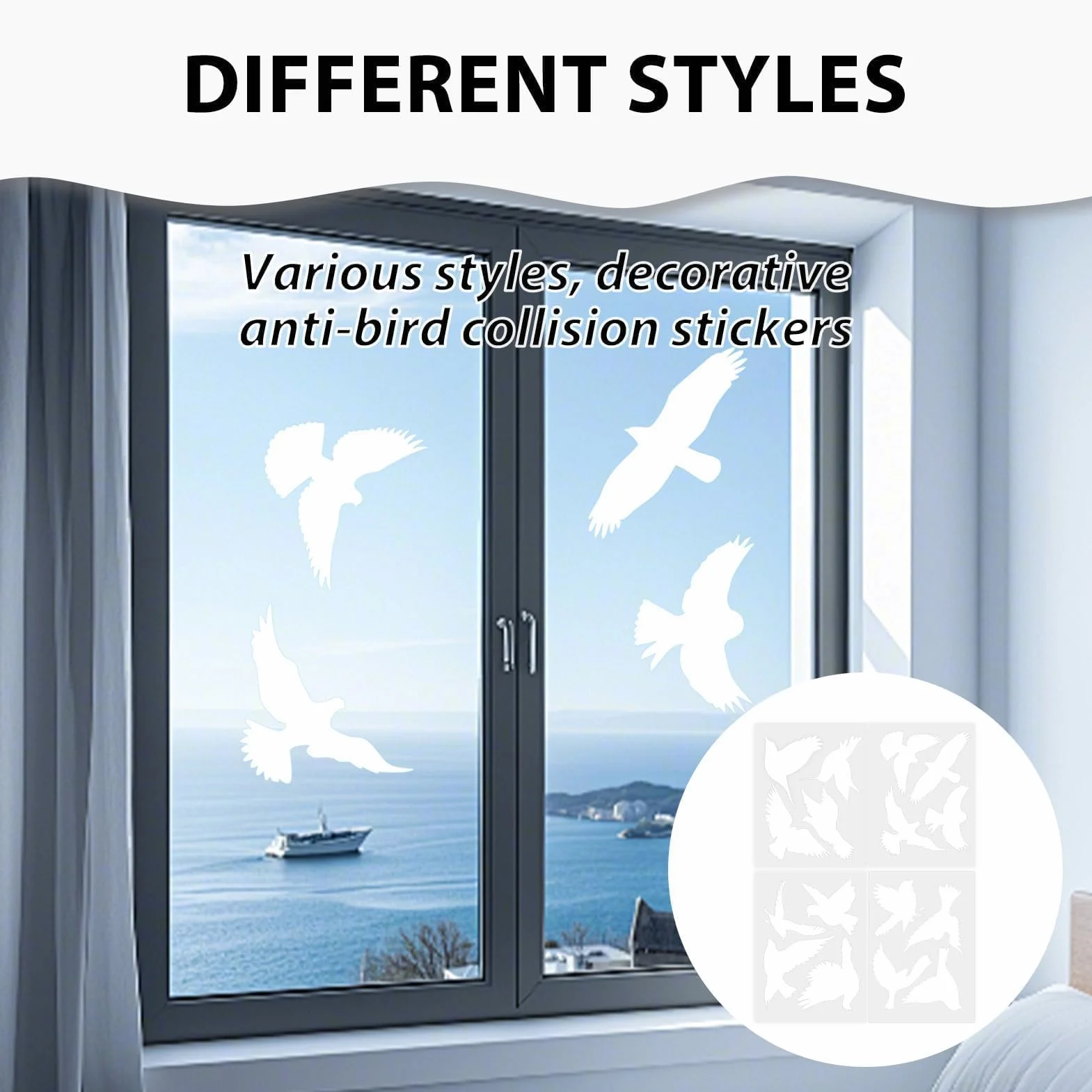 Autocollants Anti-Collision Oiseaux Blancs Protection Vitres Adhésifs Électrostatiques Réutilisables Décoration