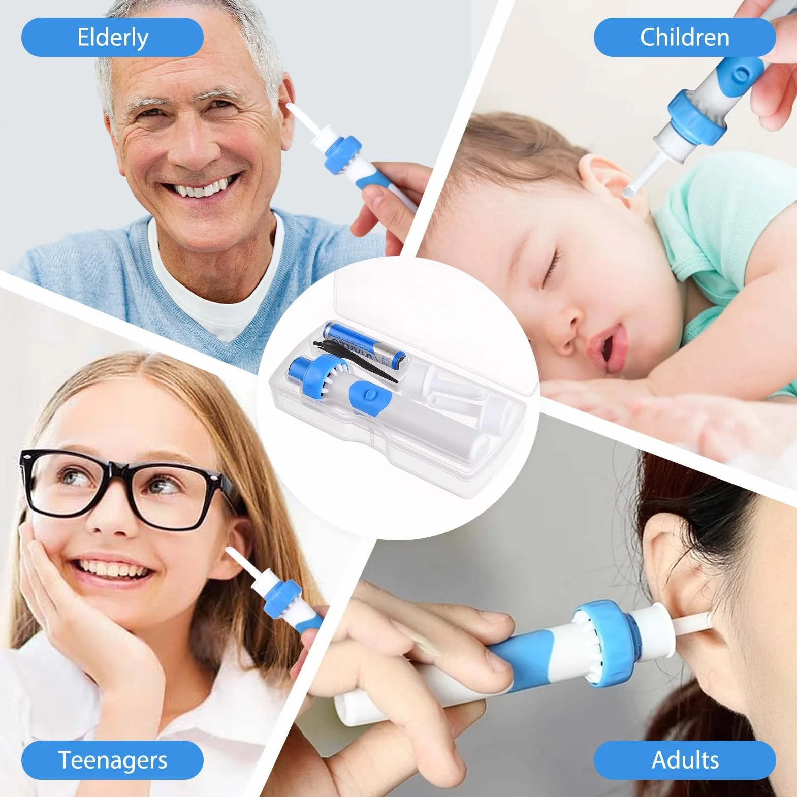 Yuio Aspirateur Oreille Cerumen, Nettoyant Oreille Avec 2 Têtes de Rechange Lavables et Batterie