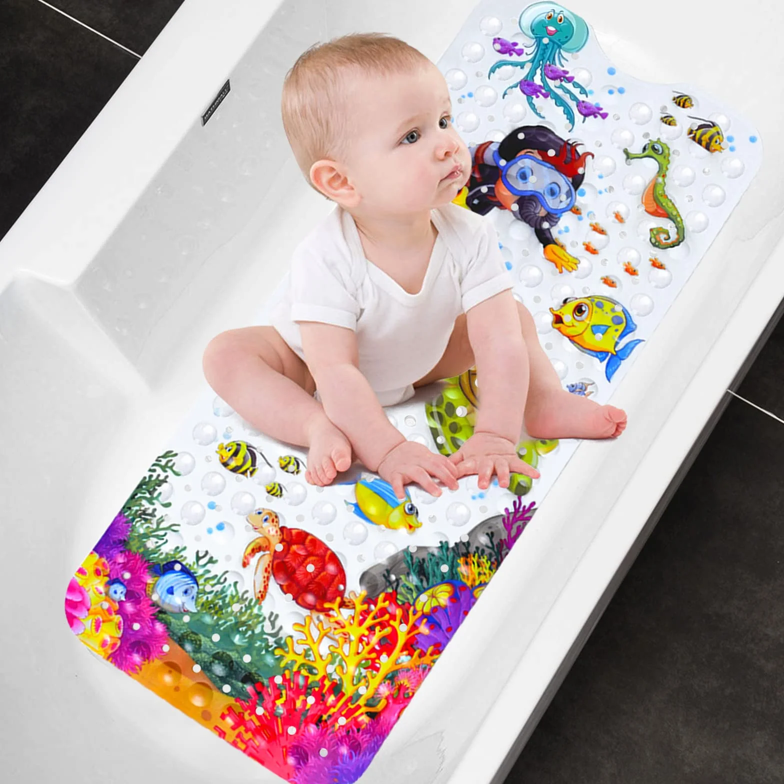 JOYBOY Tapis de Baignoire Antidérapant 100x40 cm Bebe Dessin Animé Anti Glisse 200 Ventouse PVC
