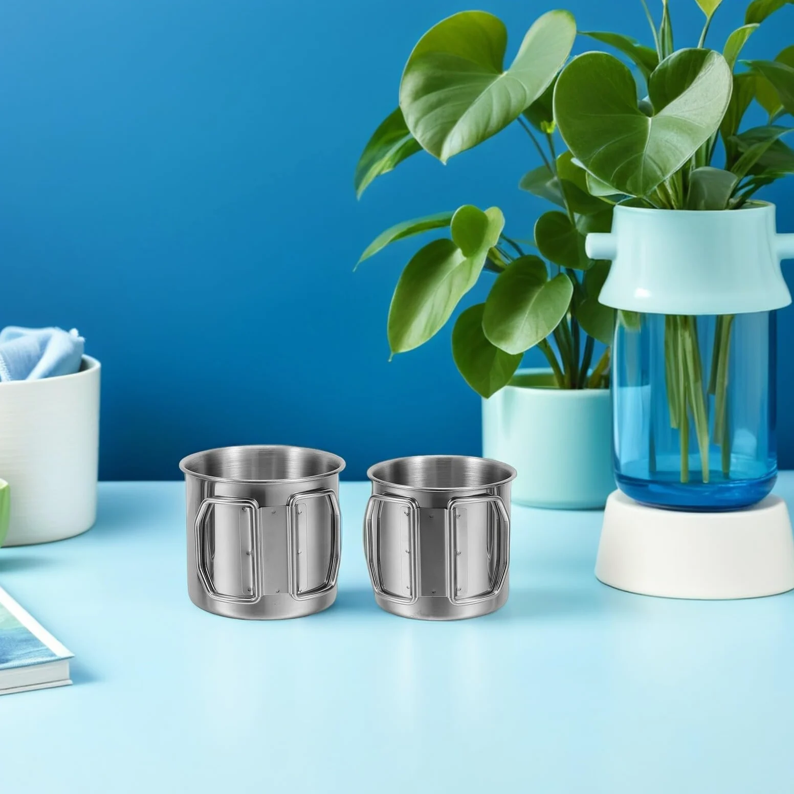 Cabilock Set de Couverts Pliables Acier Inoxydable pour Camping Kit Ustensiles de Cuisine Portable et Résistant pour Randonnée Pique- et Activités Plein Air