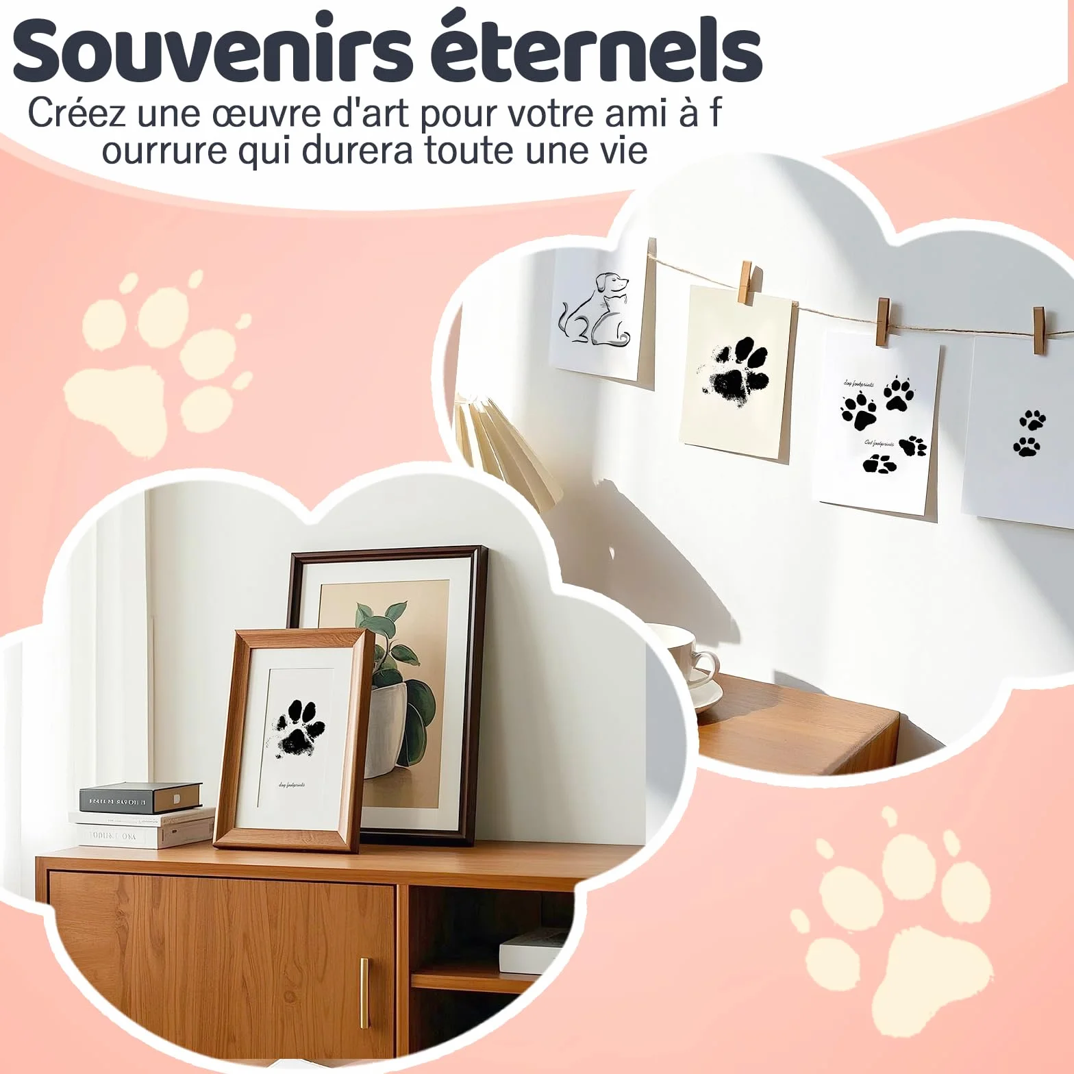 Nabance Kit Empreinte Chien Chat Bebe Tête Éponge Noir 75ml Non Toxique Lavable