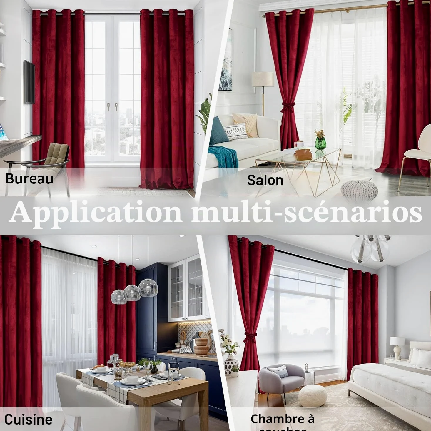 JIUZHEN Décorations de Noël Lot de 2 Rideaux Velours Occultants Doux et Opaques à Oeillets Rideau Thermique Isolant Anti Chaleur et Frois pour Chambre Décoration 140x145cm (LxH) Rouge Bordeaux