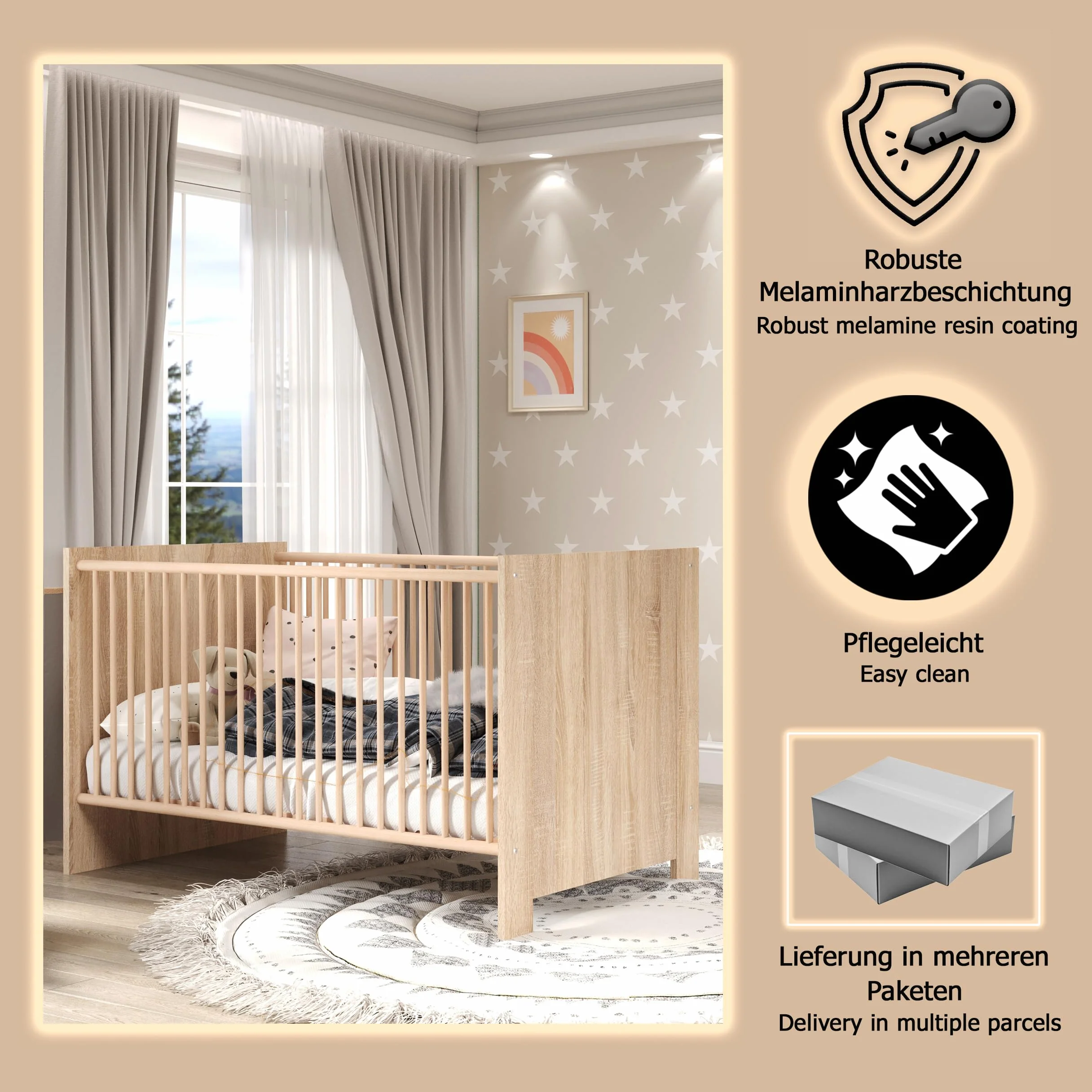 Trendteam Smart Living Olivia Mobilier de Chambre de bébé combiné 2 pièces Chêne Clair