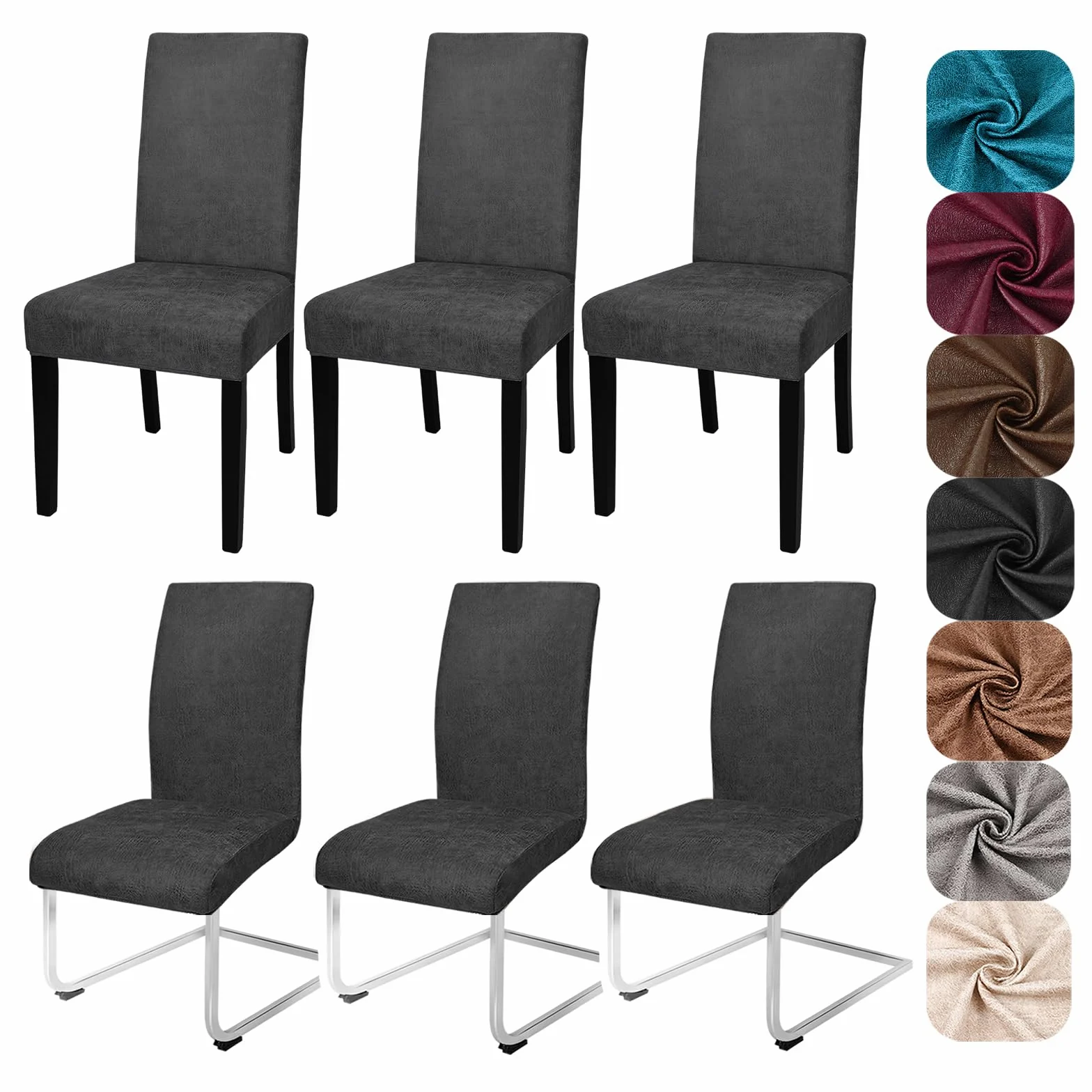 Alishomtll Lot de 6 housses de chaise en cuir synthétique extensible - Noir | Housse de chaise élastique universelle lavable pour chaises de salle à manger, cuisine, mariage