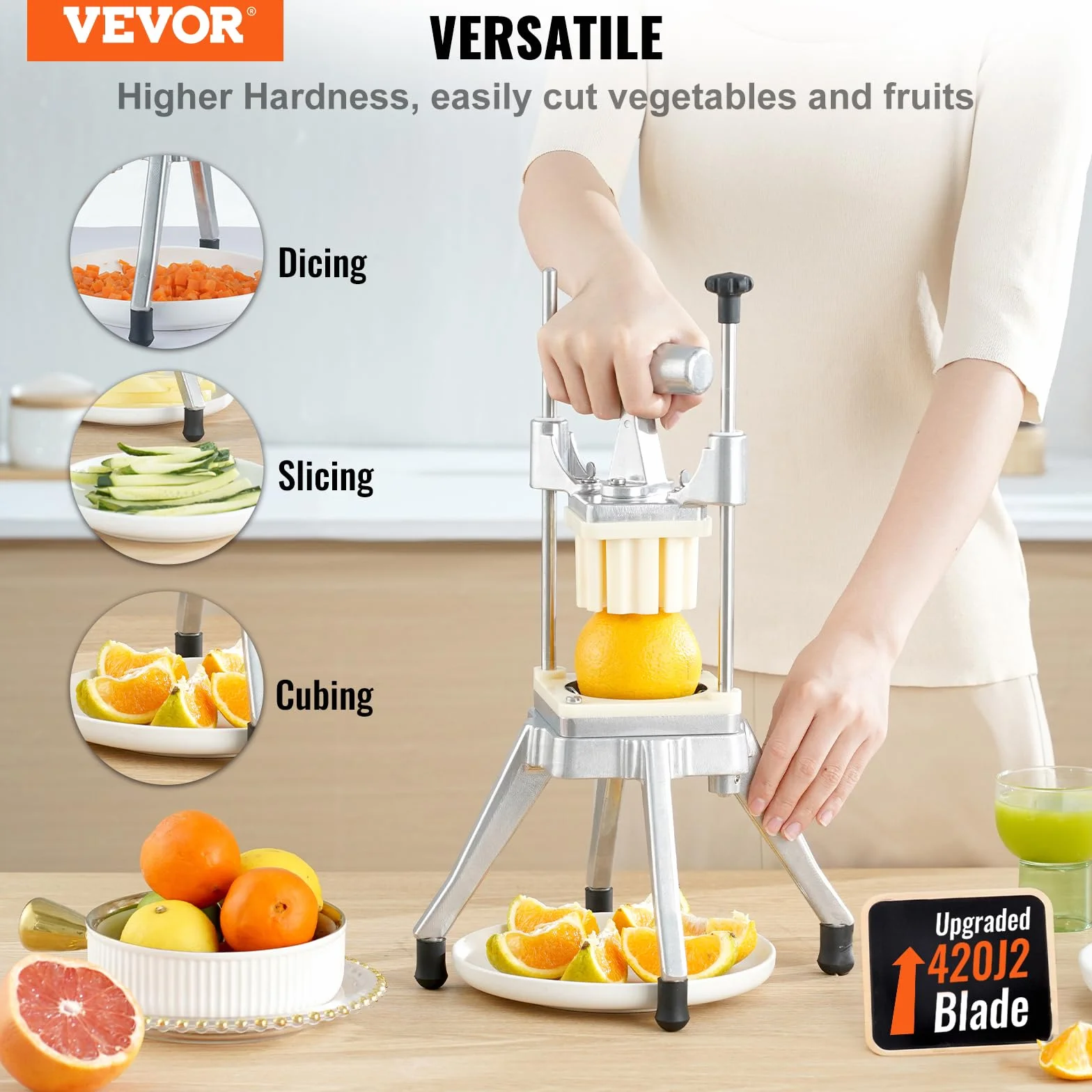 VEVOR Coupe-Frites Professionnel Manuel Coupe-Légumes Multifonction 4 Lames en Inox 12,7/6,4/9,5 mm