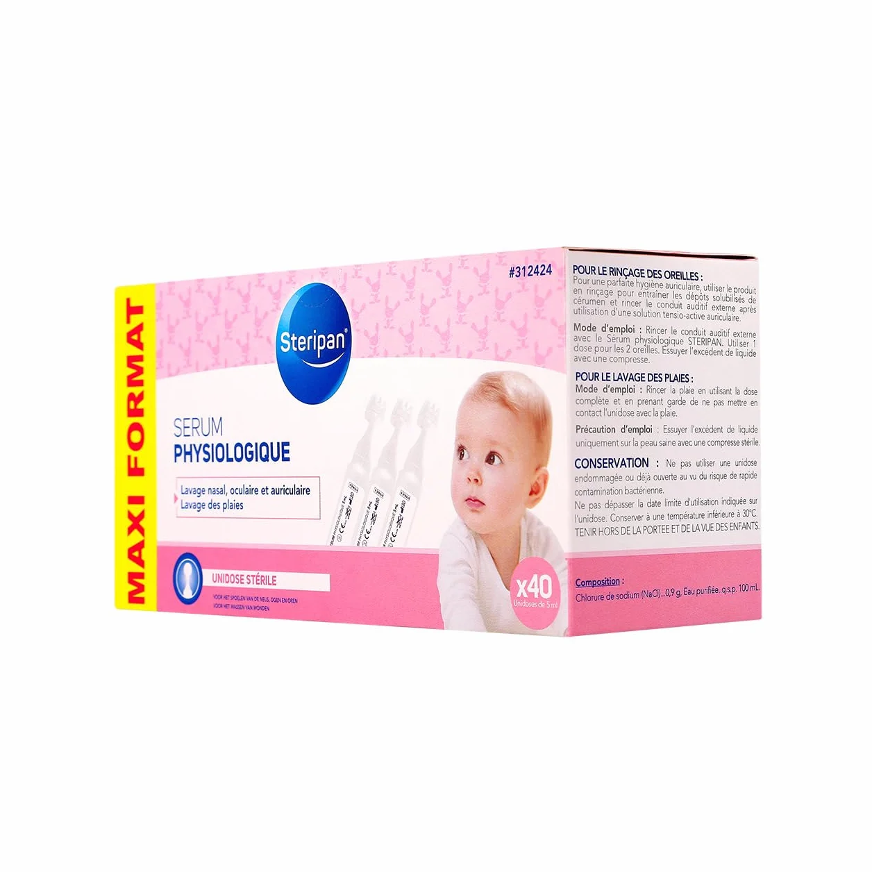 Sérum Physiologique Stérile Unidose 40 x 5 ml Lot de 3 Lavage Nasal Oculaire Auriculaire Nourrissons