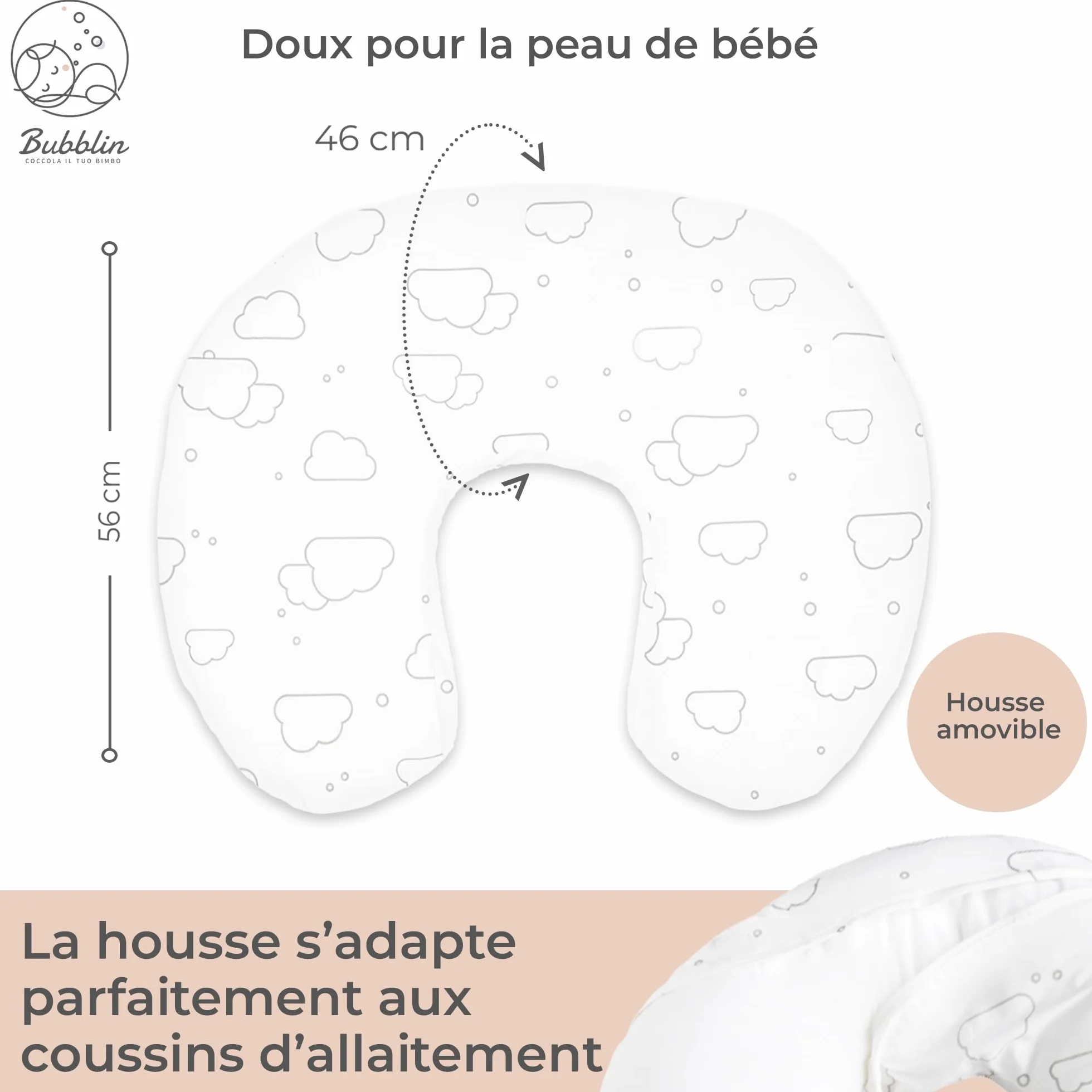 Housse de Coussin pour Allaitement 100% Coton Fermeture Discrète