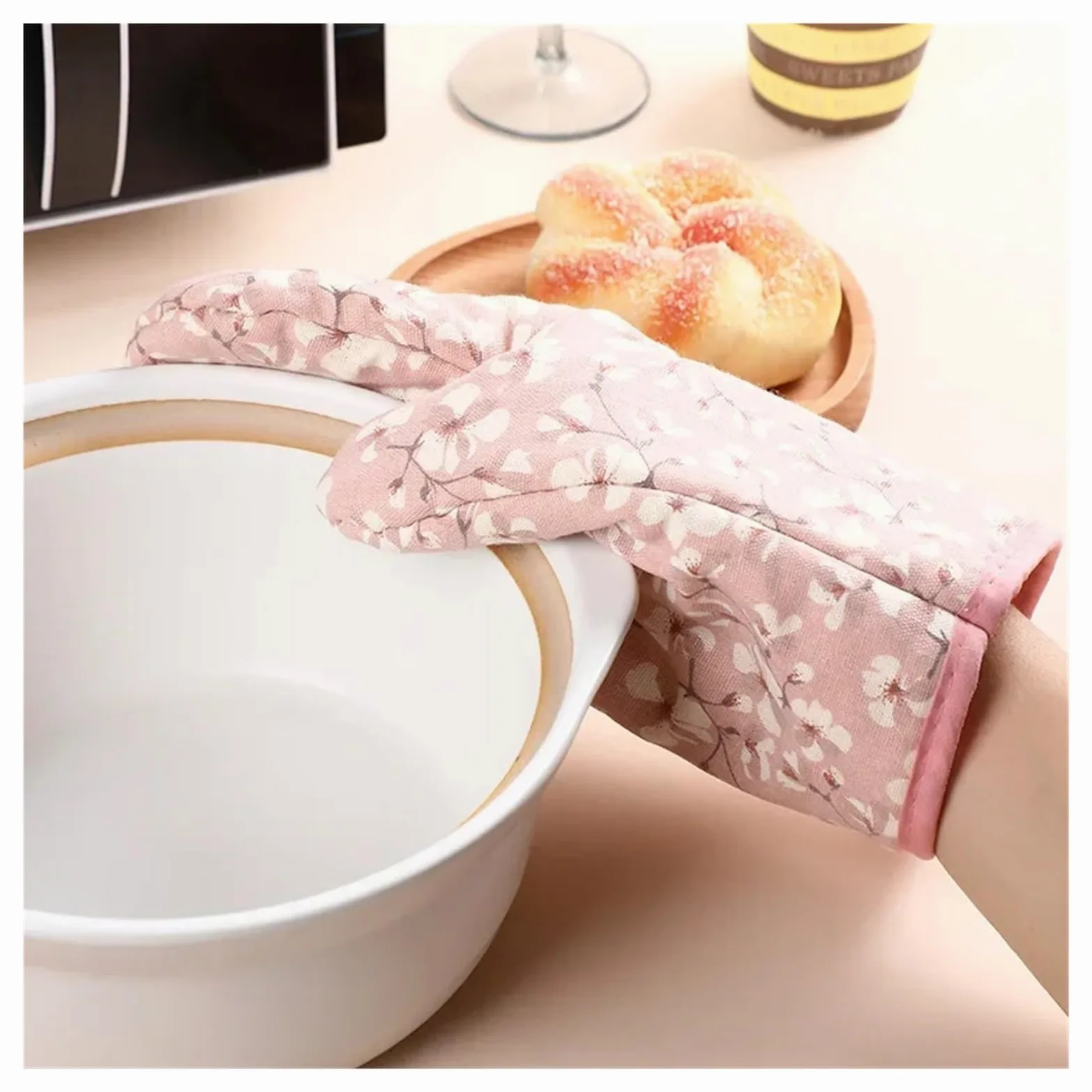 MRKU Gants de Cuisine, maniques, Gants de Four, isolants pour Micro-Ondes, résistants aux Hautes températures, en Coton, Anti-brûlures (Ensemble)