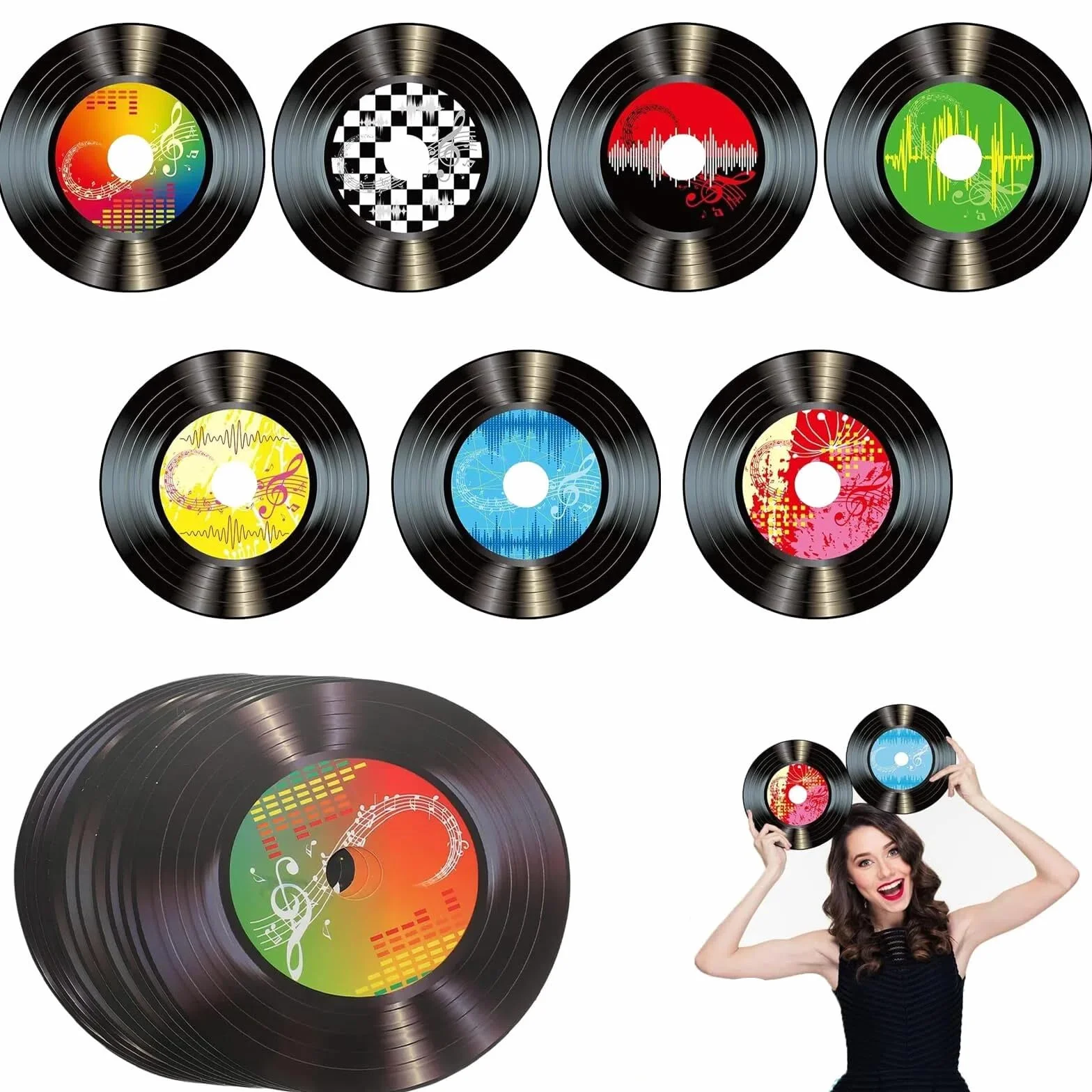 Décor Party 50s Rock 35 Disques Papier 17,8 cm Découpes Murales Rétro Colorées Accessoires Fête Musique Vintage