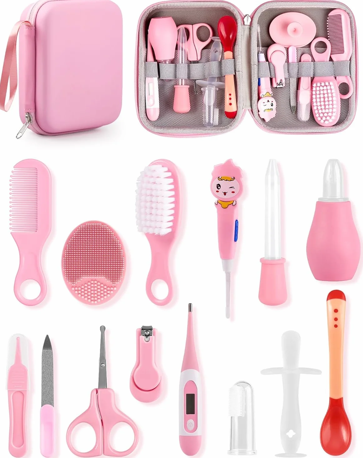 Trousse de Soin Bébé Kit de Toilette Bébé 15pces Sans BPA Rose