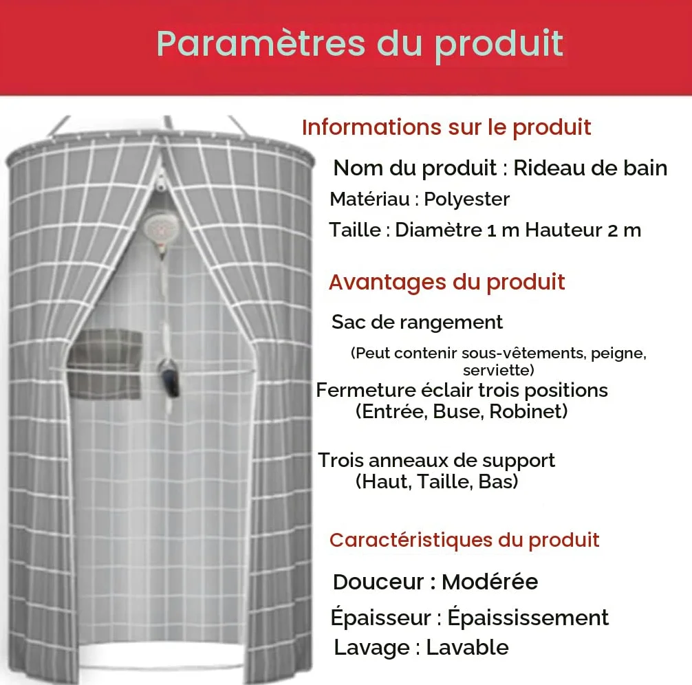 Générique Rideau de Douche Rond en Polyester à Suspendre - Double Fermeture éclair - Isolation Thermique - Portable - Isolation Froide - Tente à Suspendre