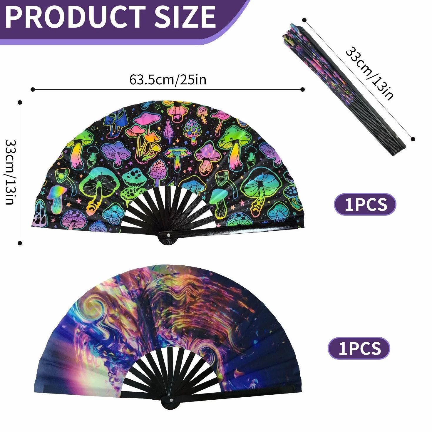 Éventail Pliant Arc-En-Ciel Carnaval 33 x 64 cm Multicolore 2 Pièces