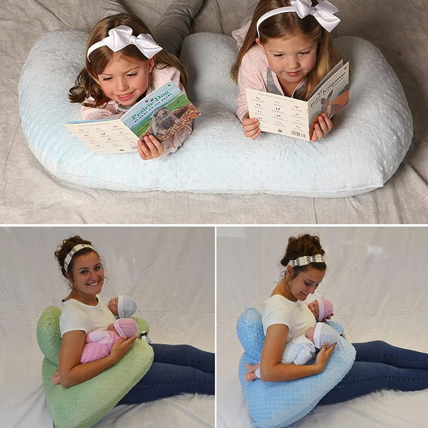 Coussin d'allaitement multifonction pour jumeaux, lavable en machine, gris