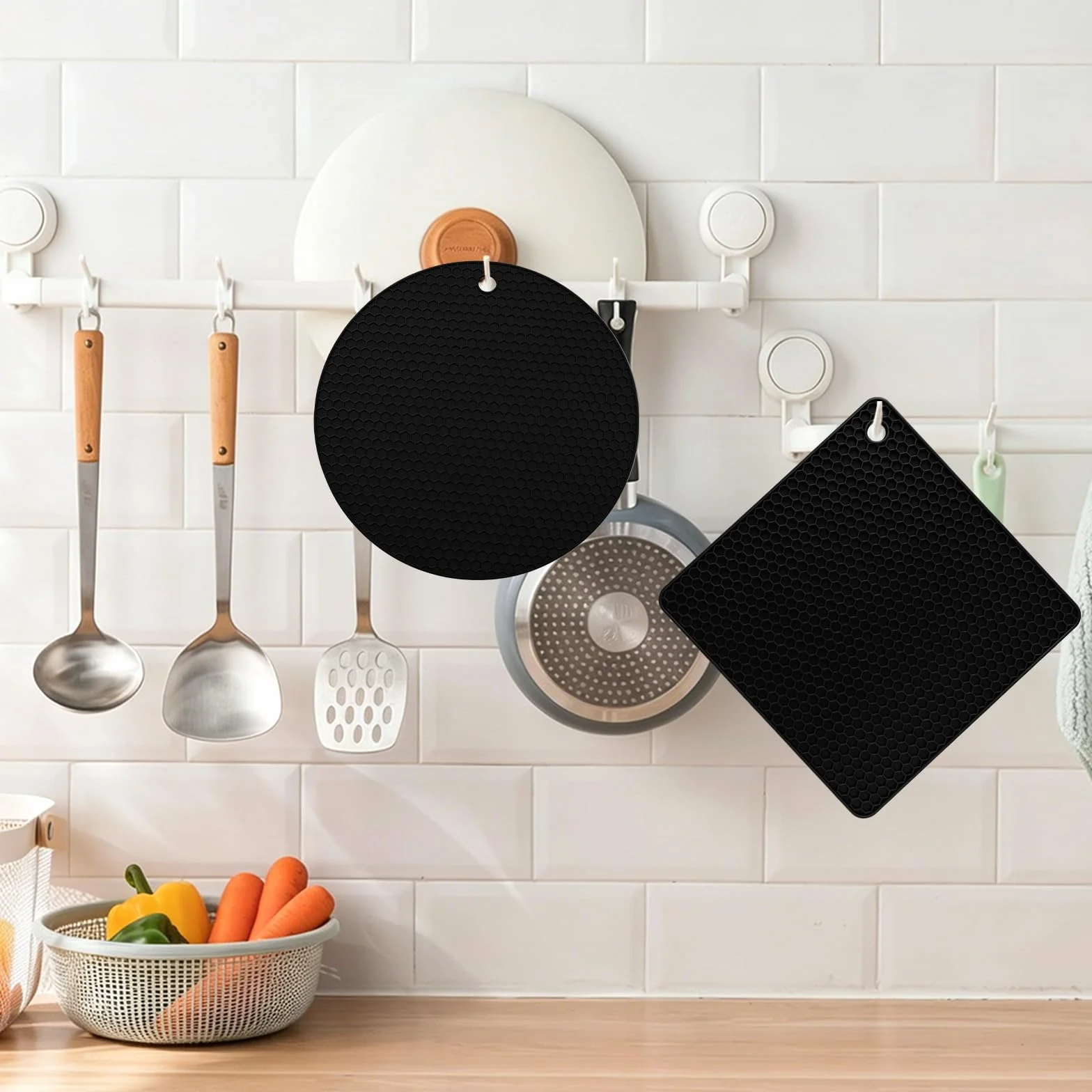 Scettar 4 Pcs Dessous de Plat en Silicone Noir pour Casseroles et Poêles Chaudes