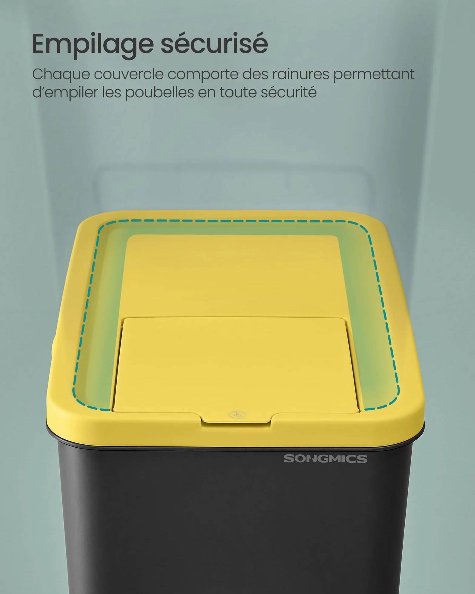 SONGMICS Poubelles de Tri Cuisine Lot de 3 Empilables 20 L Recyclage Jaune Bleu Vert