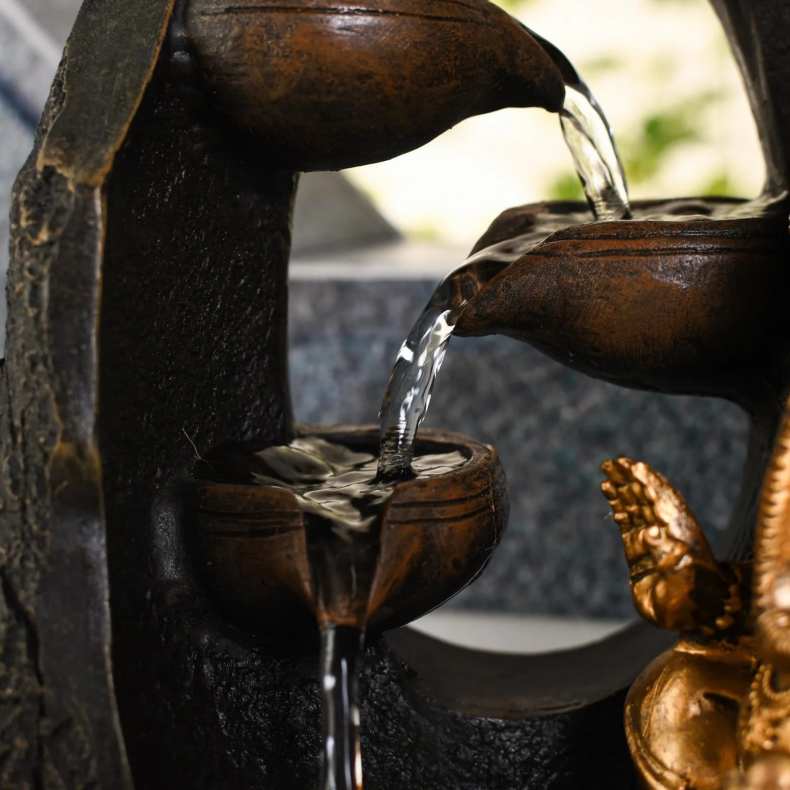 Fontaine d'Intérieur Bouddha Ganesh avec Lumière LED Colorée Feng Shui Zen H 40cm Mystic Zen'Light