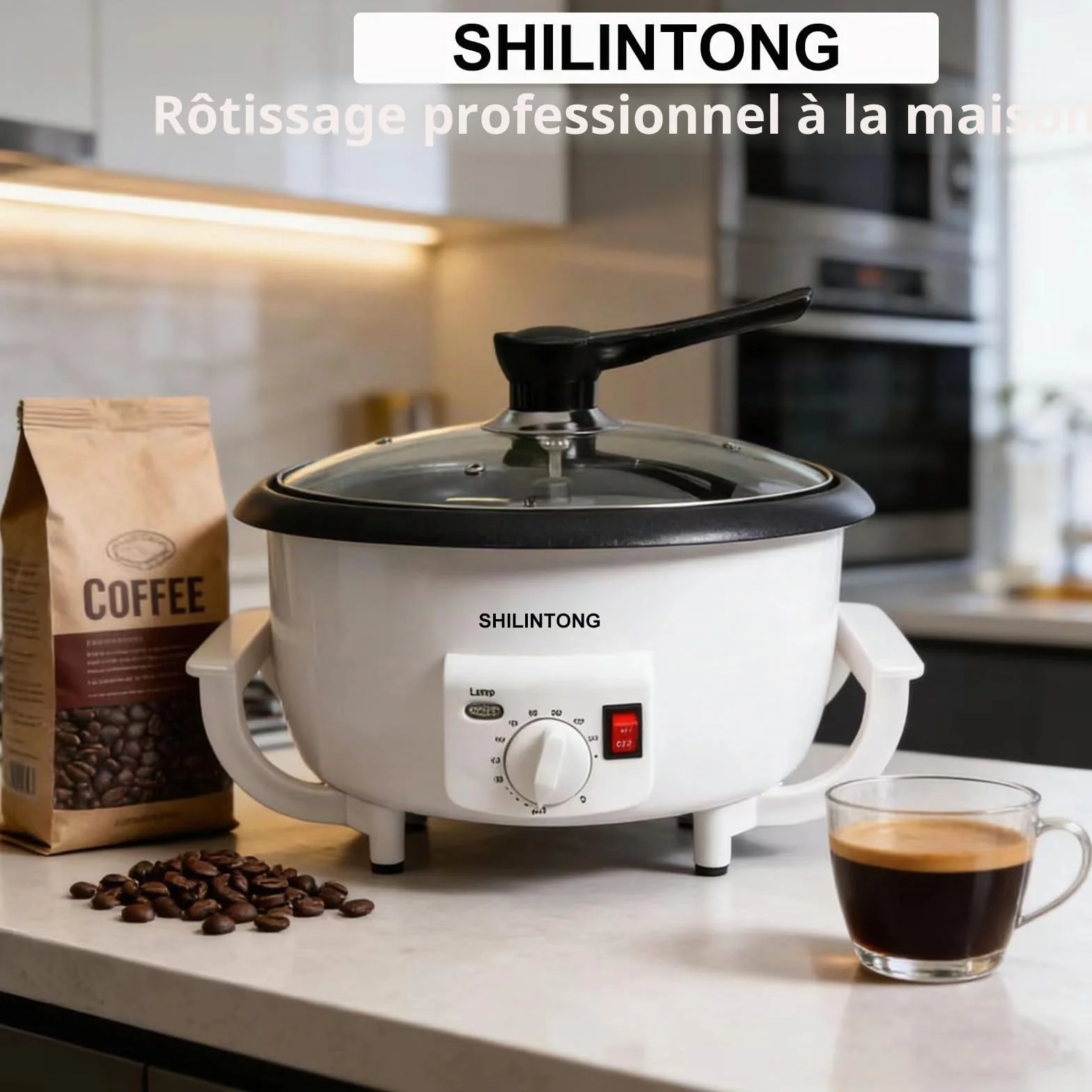 SHILINTONG Torréfacteur Électrique Café 750g 220V 1200W Revêtement Antiadhésif