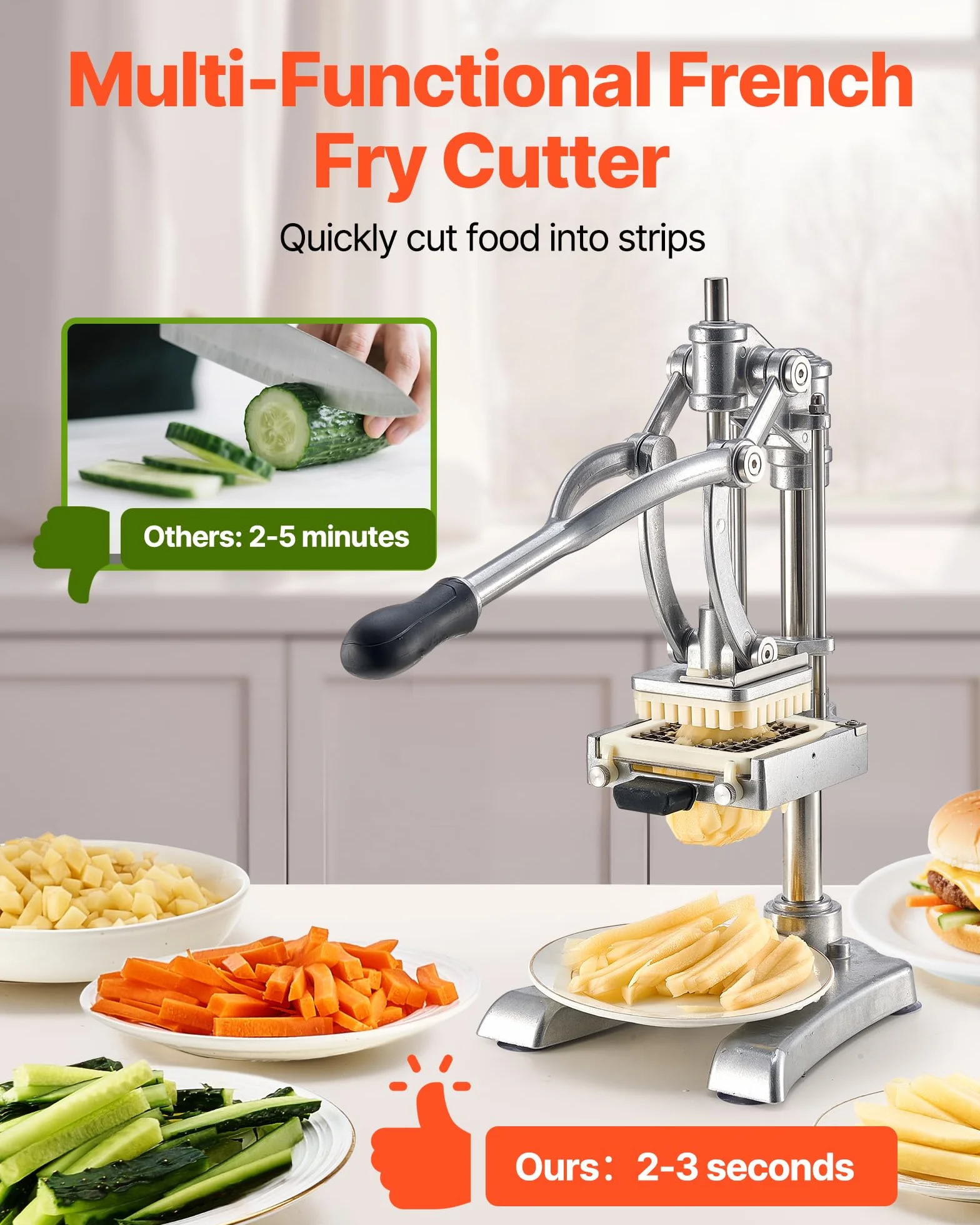 VEVOR Coupe-Frites Pomme de Terre Professionnel Manuel, Coupe-Légumes Multifonction Inox, Lames 12,7/9,5/6,4 mm