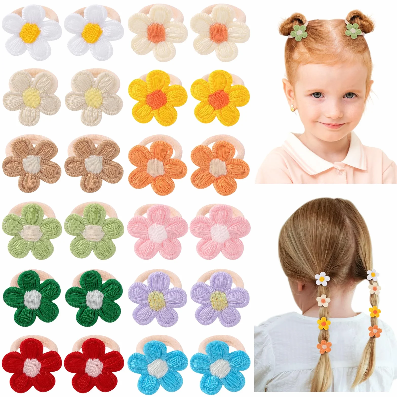 Jollybows 24 Pièces Élastiques à Cheveux Fleuris Chouchou Mini Femmes Filles