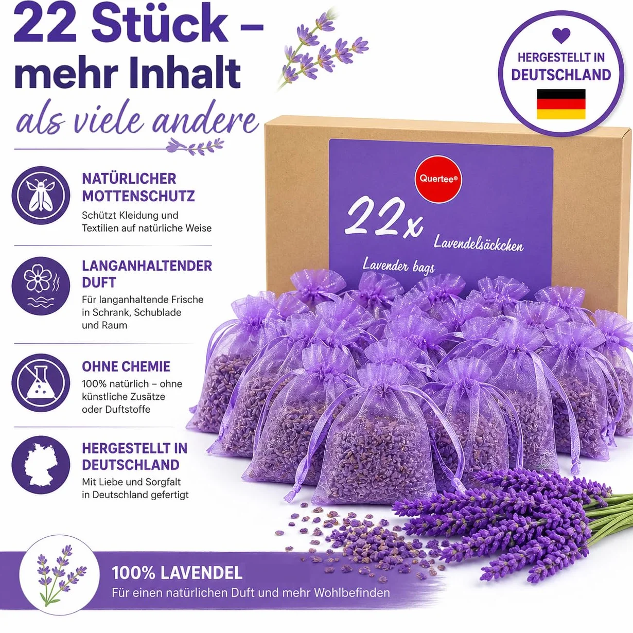 Sachet de Lavande 22x6g Protection Contre Les Mites