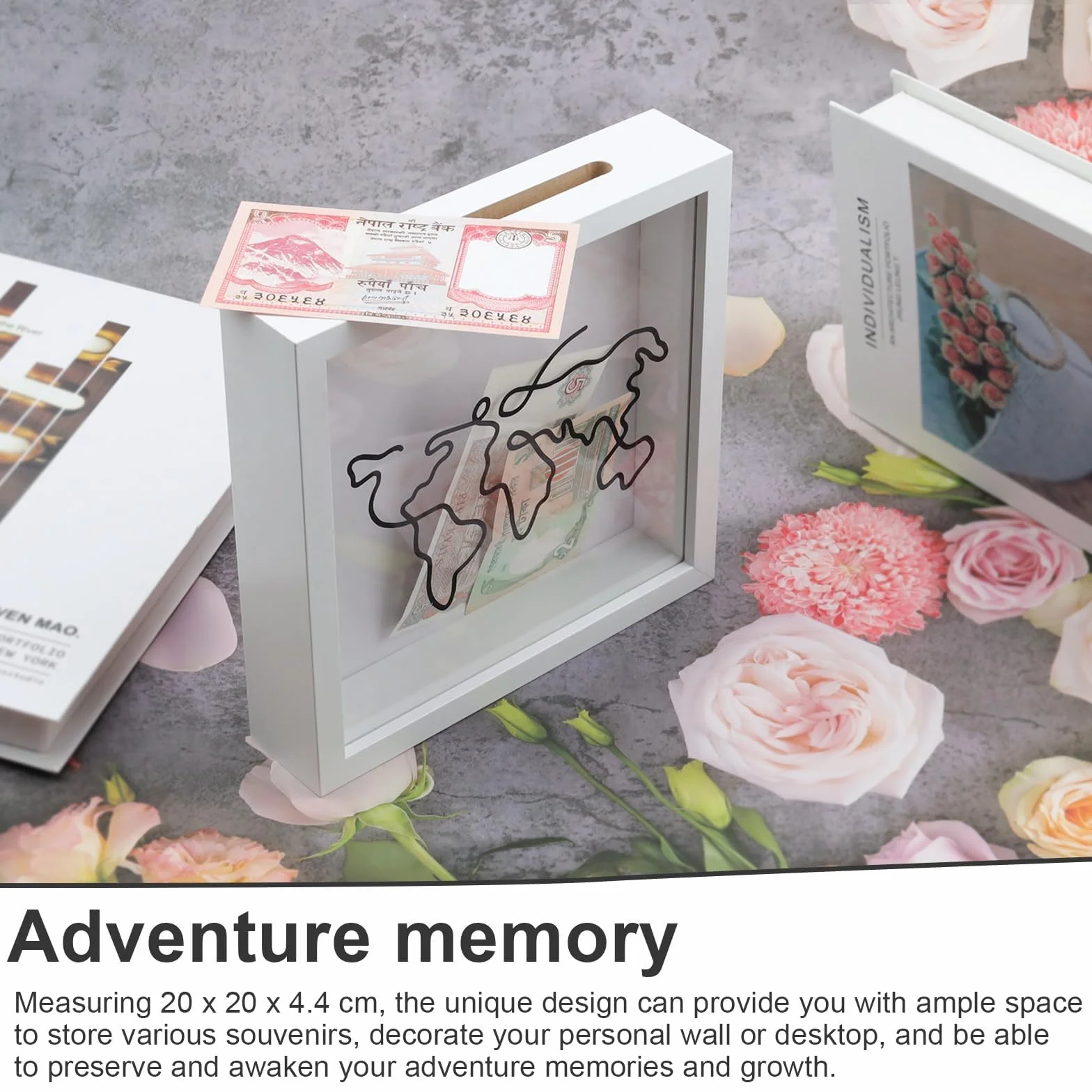 Boîte d'Archivage d'Aventure 20x20x4,4 cm Cadre Photo 3D Cassette Blanc Décoration Murale