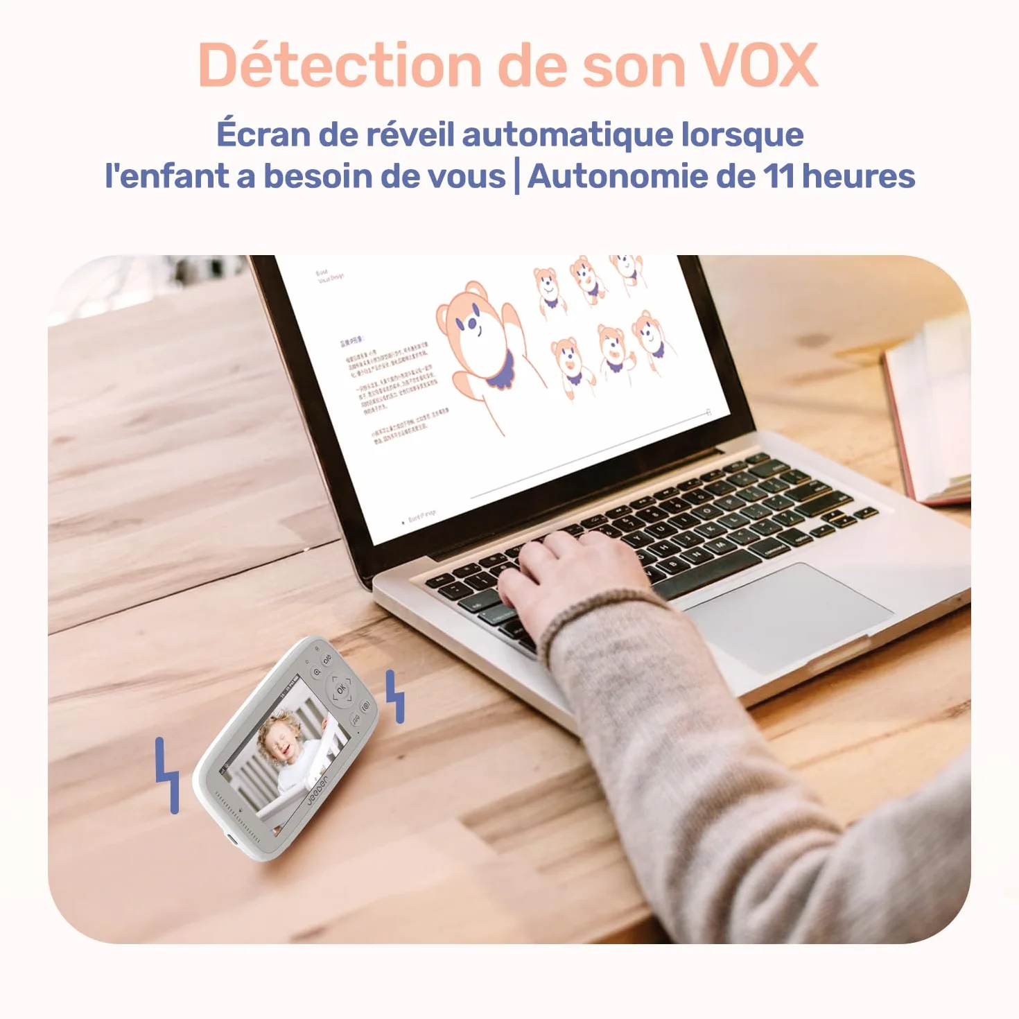 Babyphone Caméra Bébé 4" IPS Écran 1080P 360° Vision Nocturne Communication Bidirectionnelle Température VOX 300m Longue Portée Connecté Smartphone