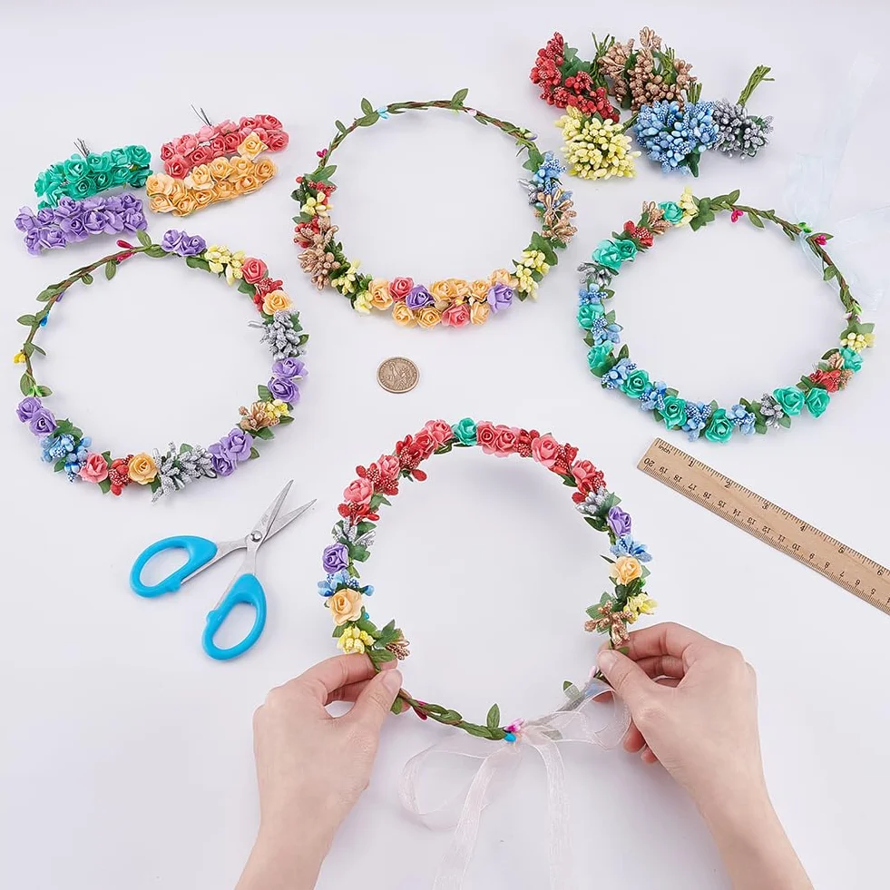 INFUNLY Lot de 12 couronnes de fleurs à faire soi-même pour bricoler bandeaux et bracelets