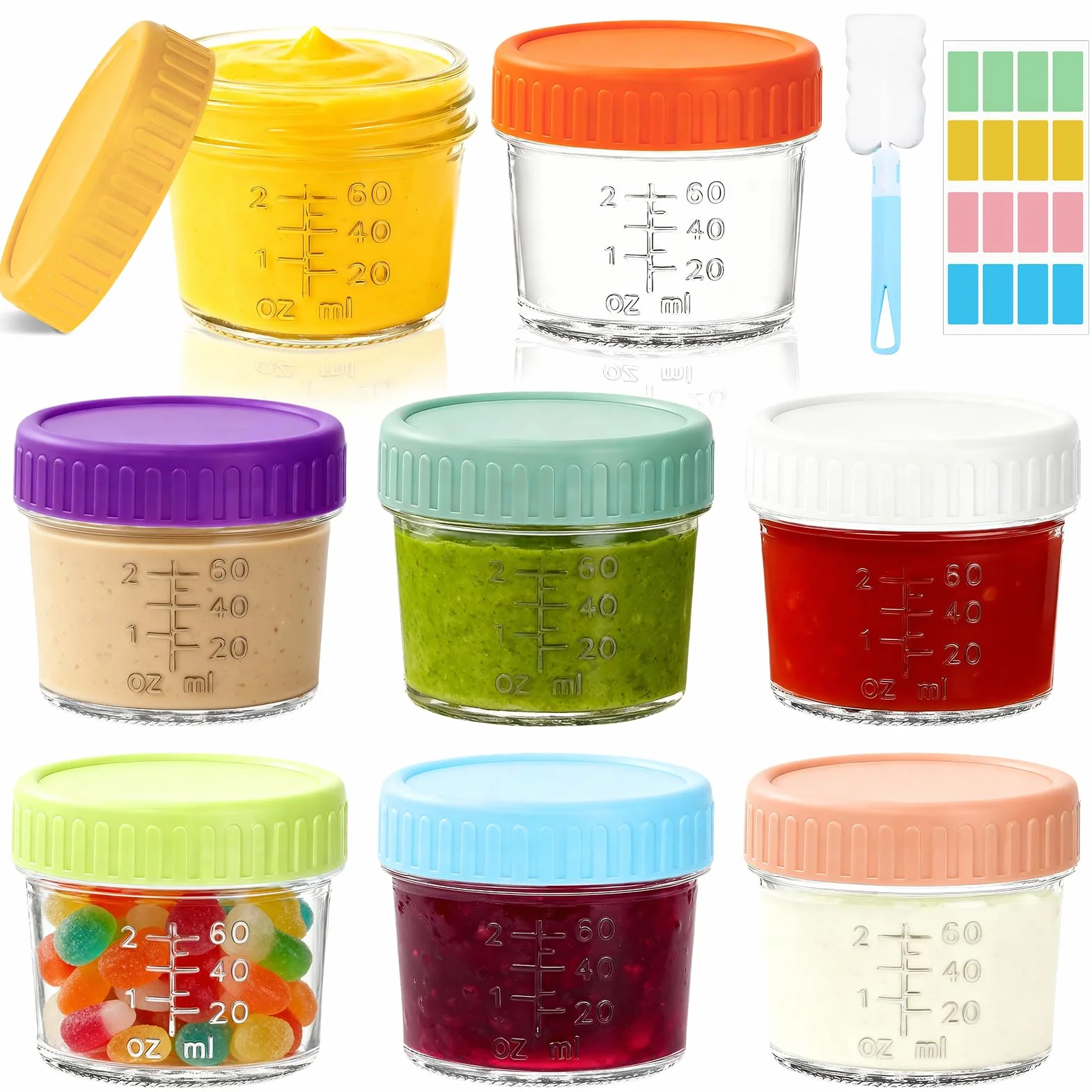 8 Récipients à Vinaigrette en Verre 120ml avec Couvercles Silicone Anti-Fuite, Boîtes Conservation Alimentaire Portable