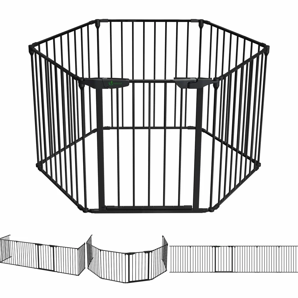 Barrière de Sécurité Enfant Pliable 6 Panneaux 3.75M Noir VOUNOT®