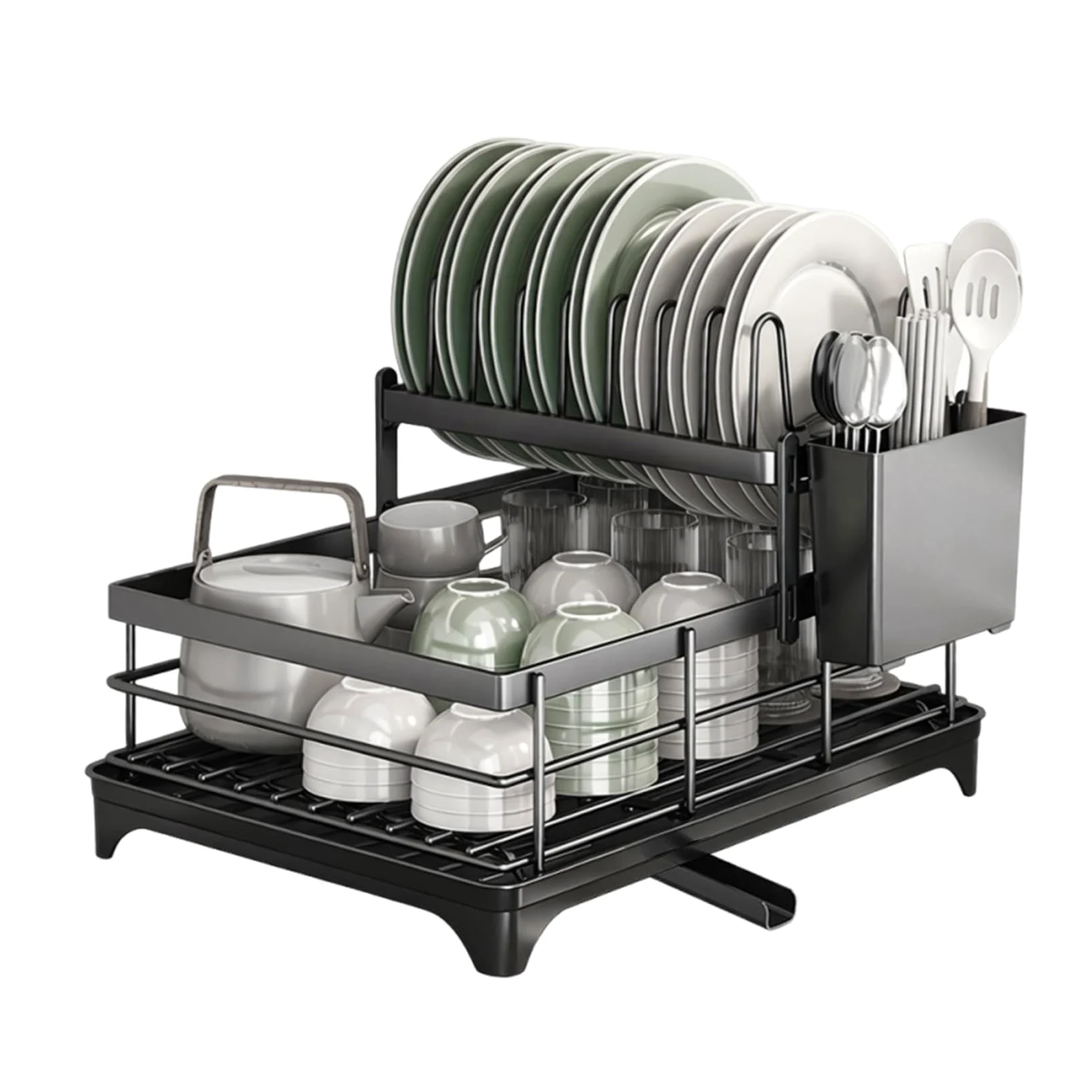 Égouttoir À Vaisselle Égouttoir 2 Niveaux Antirouille à Couvercles | Égouttoir Compact Pour Cuisine, Maison, Restaurant, Camping-car, Appartement, Hôtel, Camping, Pique-nique