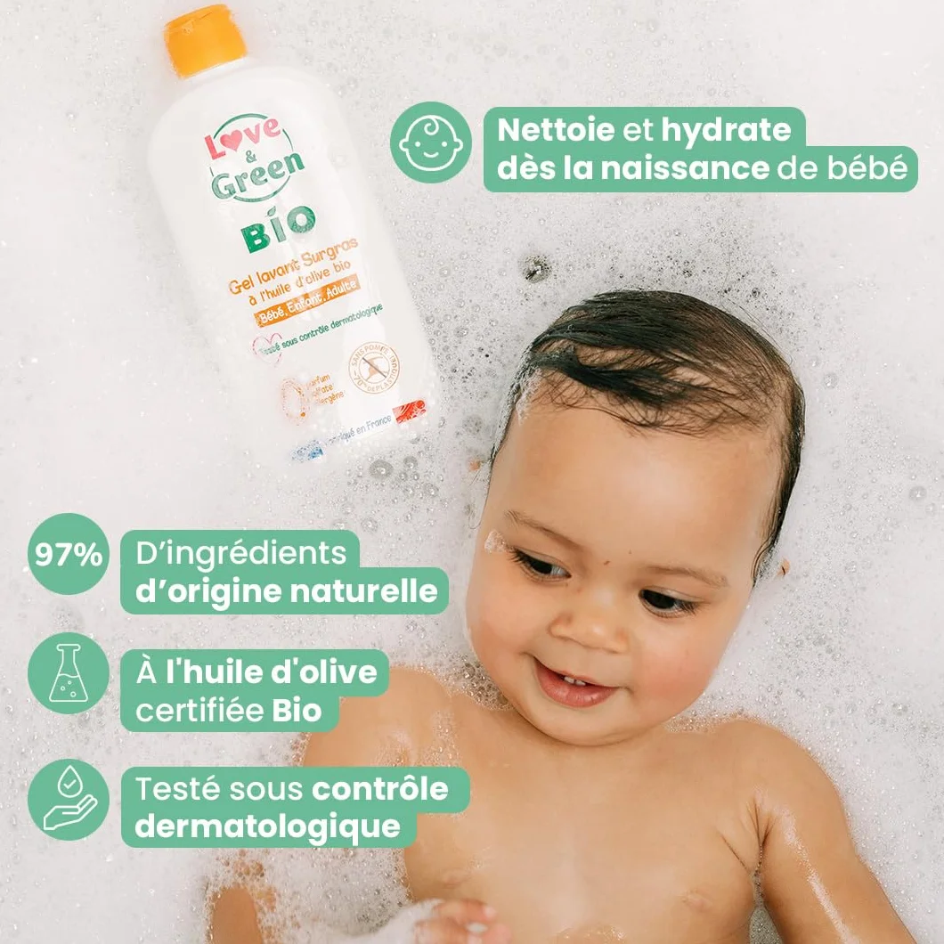 Love & Green Gel Lavant Surgras Bio 500ml Hydratation Peau Sensible
