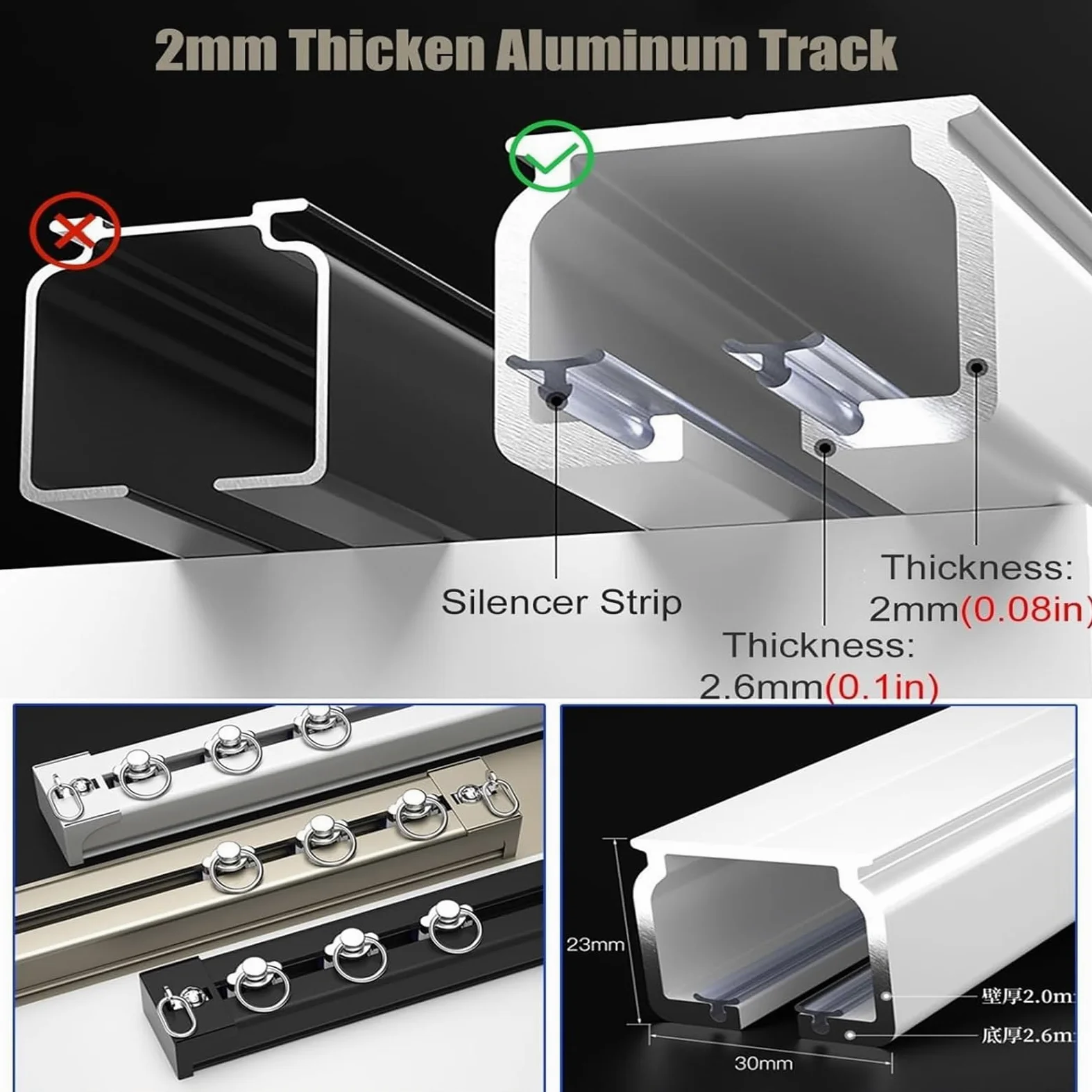 Générique Rail de Rideau Robuste en Alliage D'aluminium, Tringle À Rideaux Coulissante pour Plafond et Mur, Séparateur de Pièce 100-500cm(Size:1.5M,Color:Blanc)