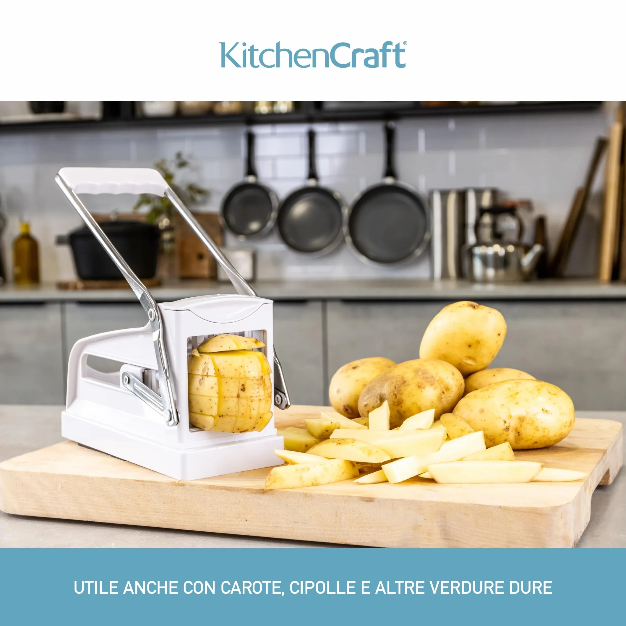 KitchenCraft Déchiqueteuse De Pommes De Terre Professionnel Coupe-Copeaux Plastique Acier Inoxydable 23,5x10,5x12 cm Blanc