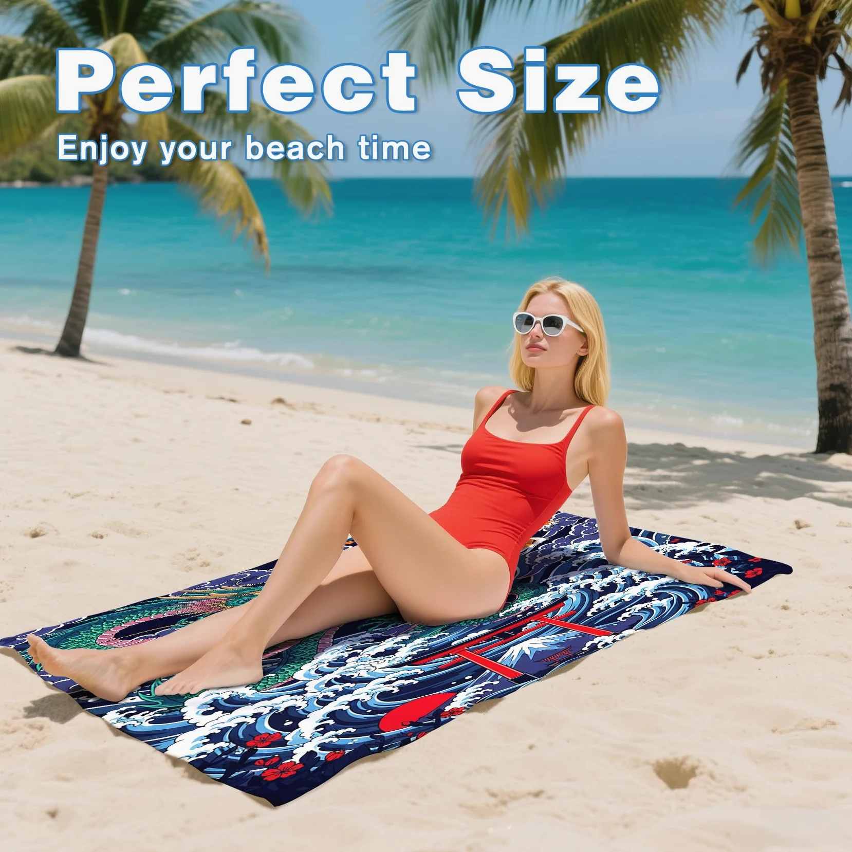 Serviette de Plage XXL Microfibre Dragon Tigre Style Japonais Torii Gate, Drap de Plage Séchage Rapide Anti Sable & Légère, Serviette de Bain Grande Taille 150x200 cm, Cadeau été