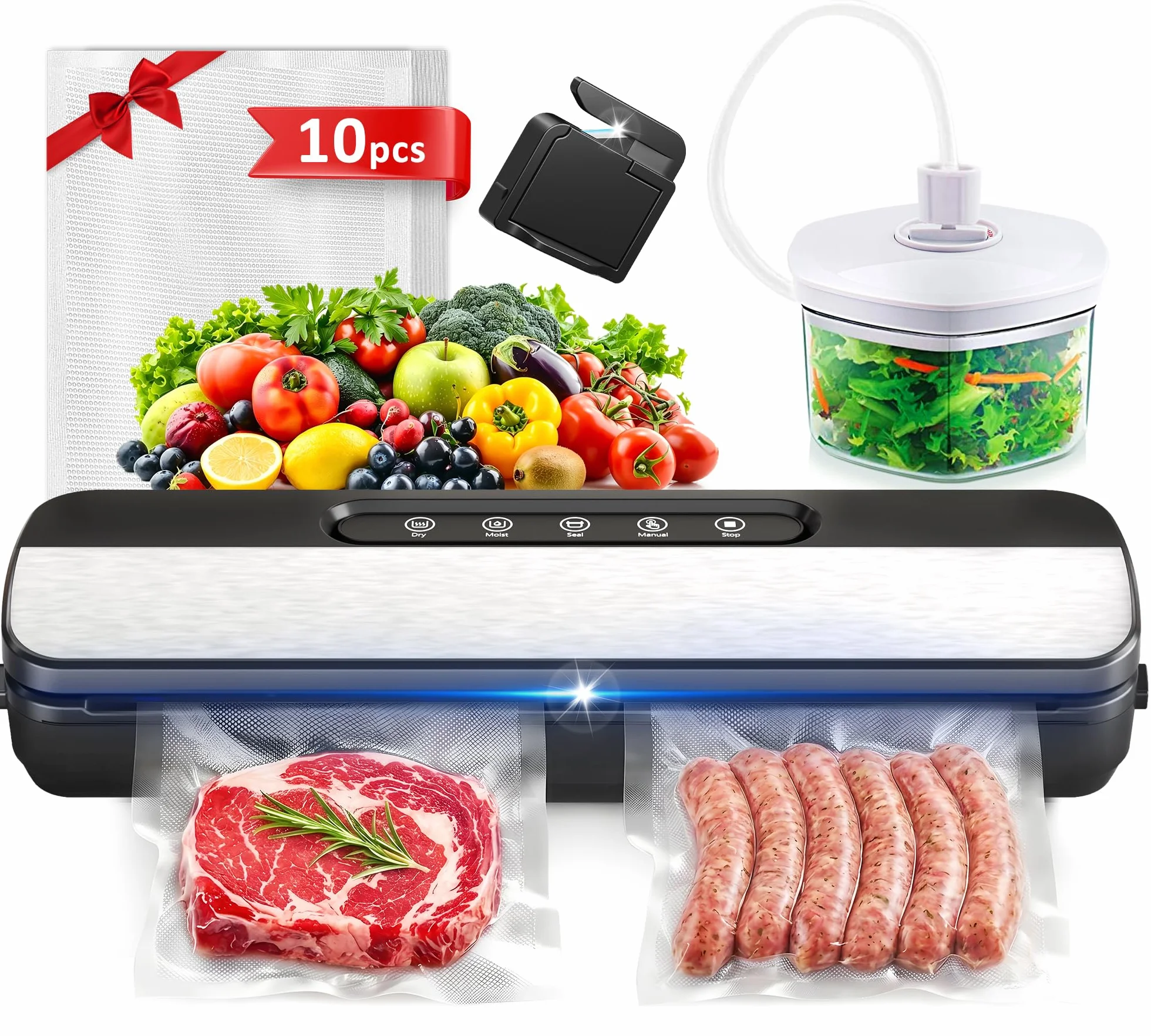 Raycial Machine Sous Vide Alimentaire 7-en-1 130W 90 kPa avec Cutter et 10 Sacs