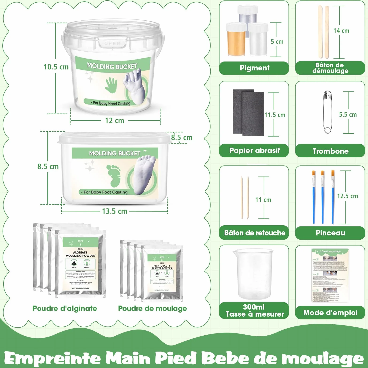 Empreinte Main Pied Bebe 0-9 Mois Kit de Moulage 3D 4 Moulages avec Peintures Non Toxique Souvenirs Personnalisés Cadeau Naissance