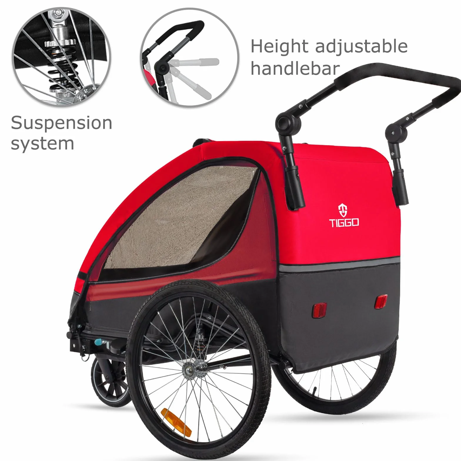 Tiggo Remorque pour Enfants 2en1 Velo Running Ceinture Securite 5 Points 360° Roue Avant Jogger Poussette